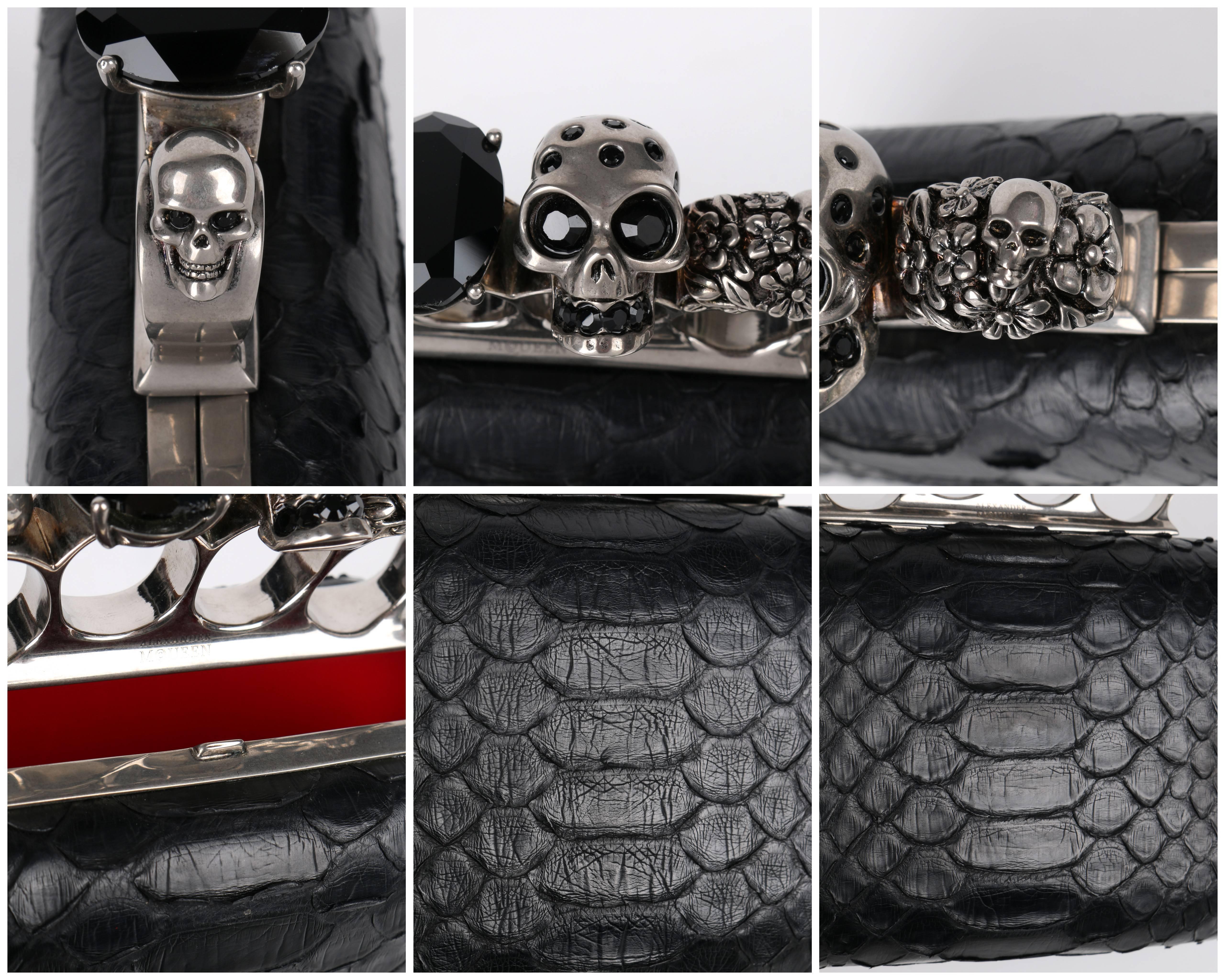 ALEXANDER MCQUEEN S/S 2010 Black Genuine Python Skull Knuckle Duster Box Clutch 3