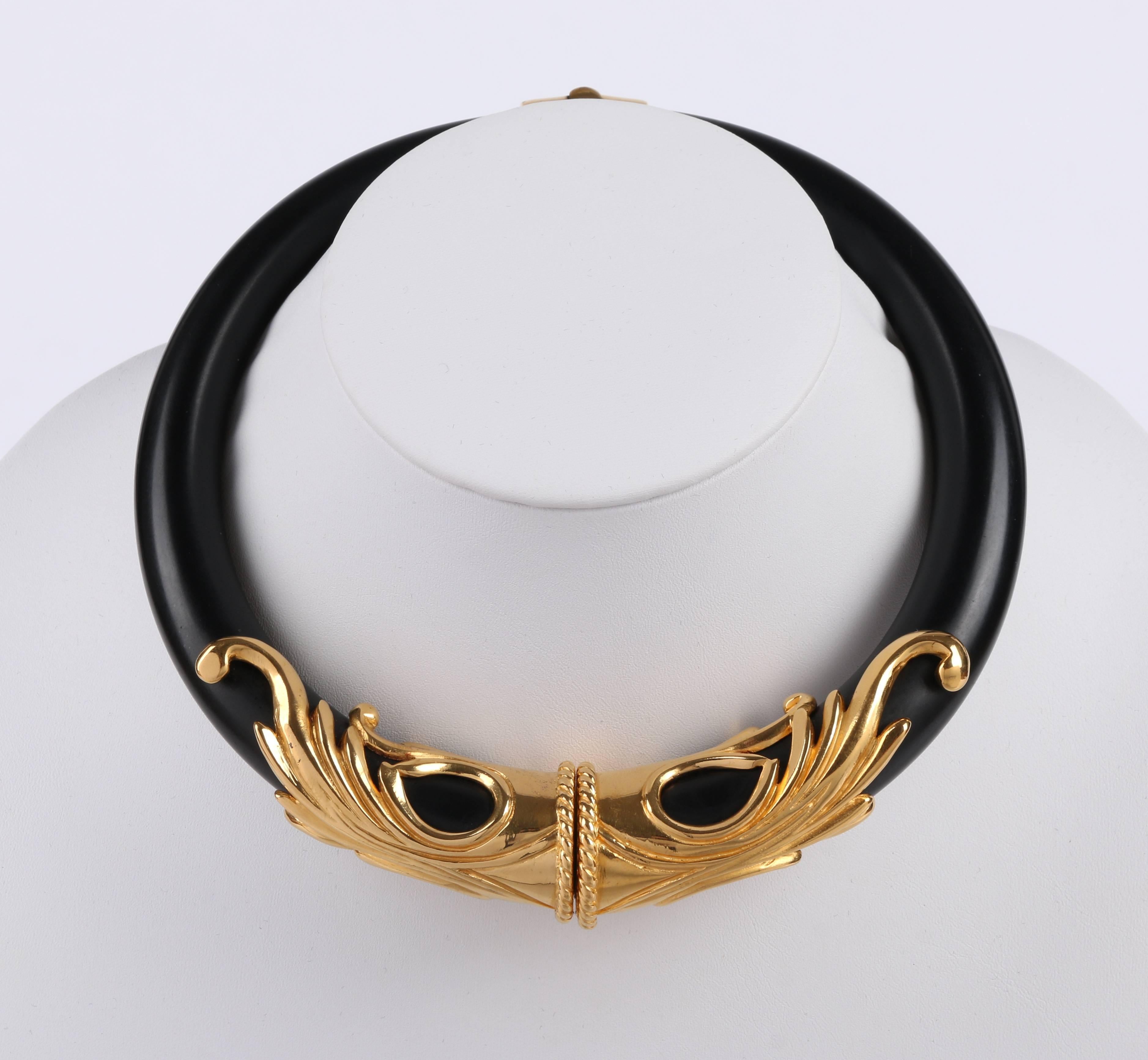 INNA CYTRINE Paris c.1990's Statement Gold Black Earrings Choker Necklace Set 2