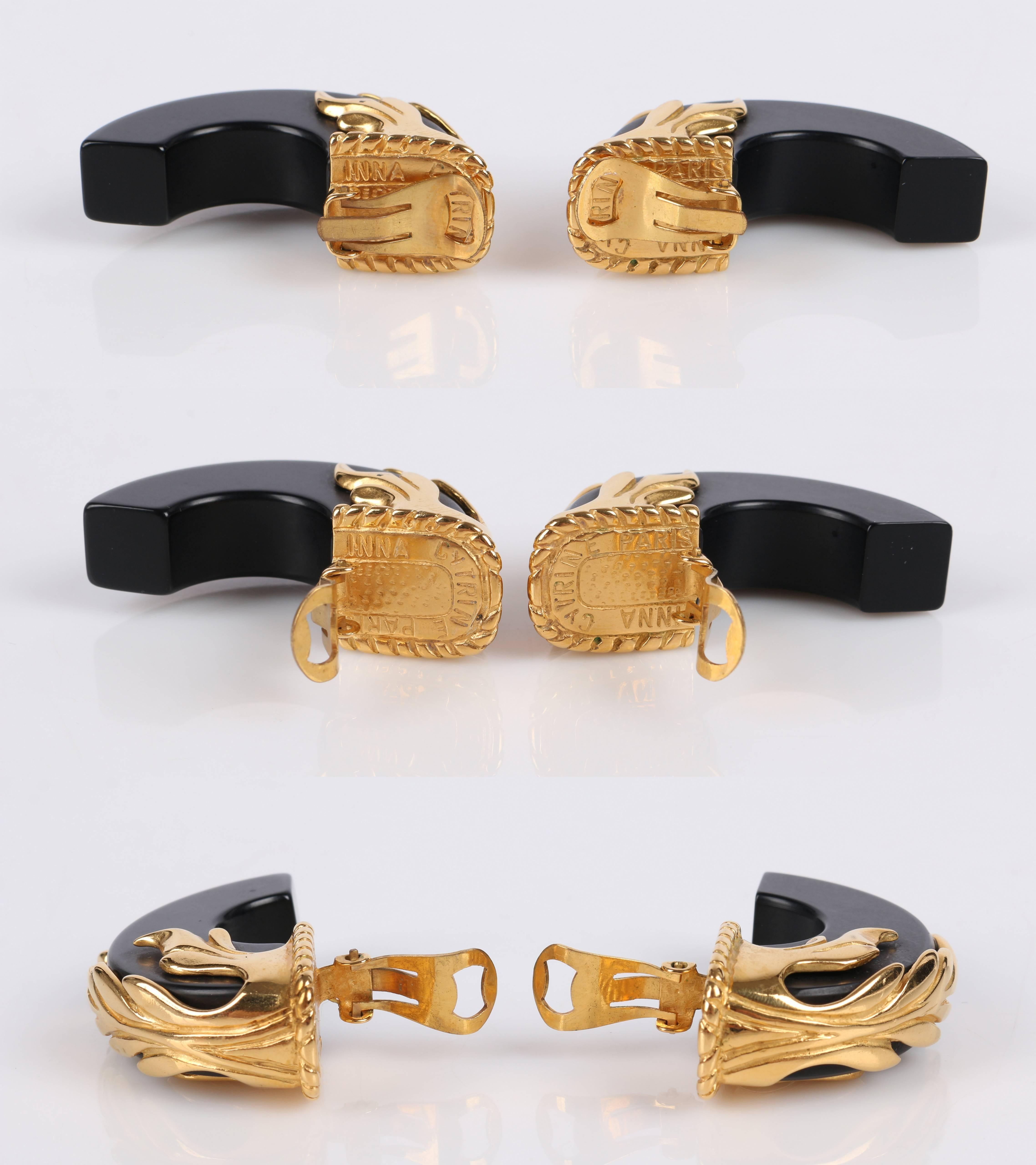 INNA CYTRINE Paris c.1990's Statement Gold Black Earrings Choker Necklace Set 1
