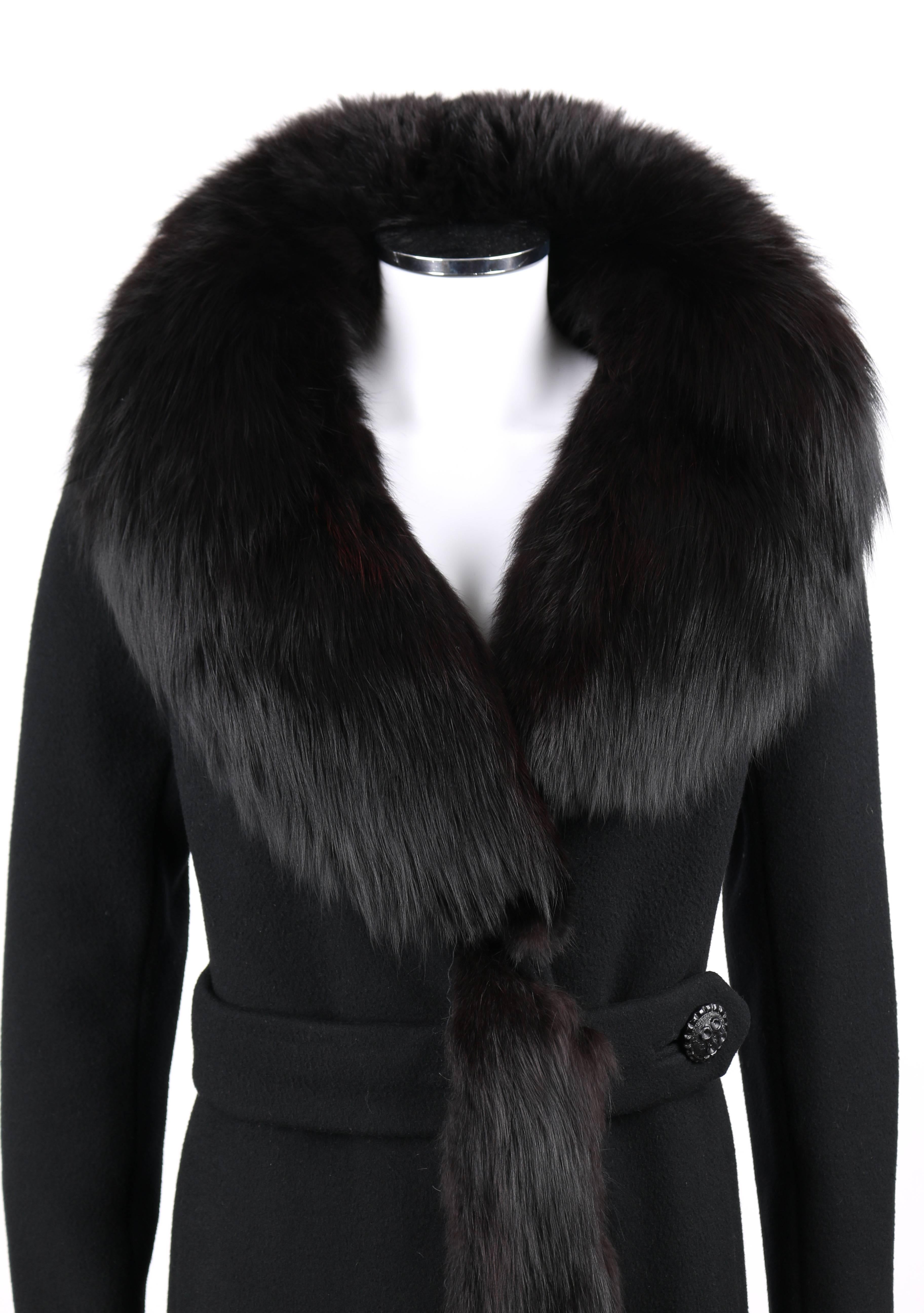 Women's FEMINELLA c.1960's Black Fox Fur Wool Long Princess Coat Jacket