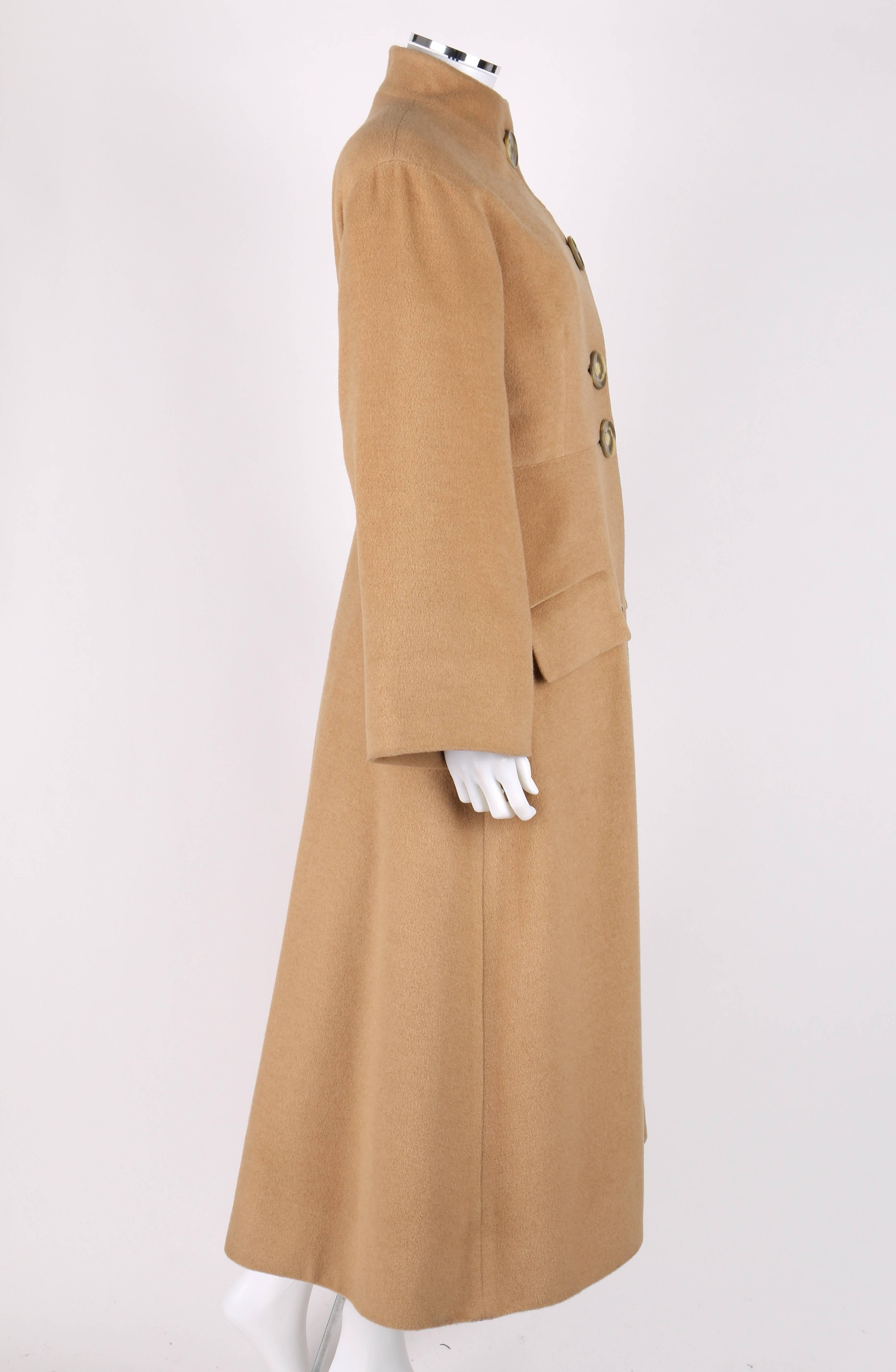 Beige ALIK SINGER c.1980's Camel Asymmetrical Cashmere Long Princess Car Coat Jacket