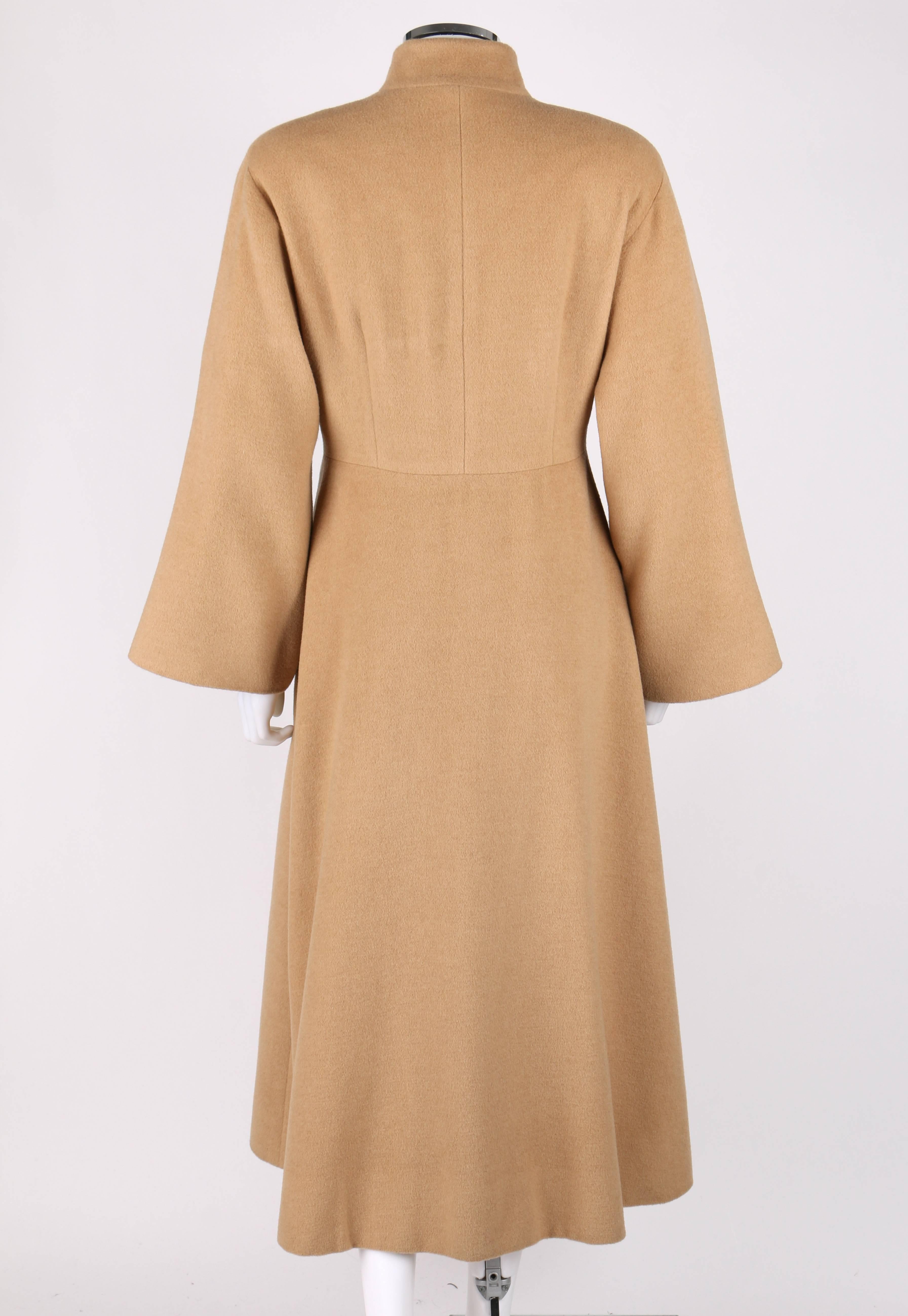 ALIK SINGER c.1980's Camel Asymmetrical Cashmere Long Princess Car Coat Jacket In Good Condition In Thiensville, WI