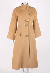 ALIK SINGER c.1980's Camel Asymmetrical Cashmere Long Princess Car Coat Jacket