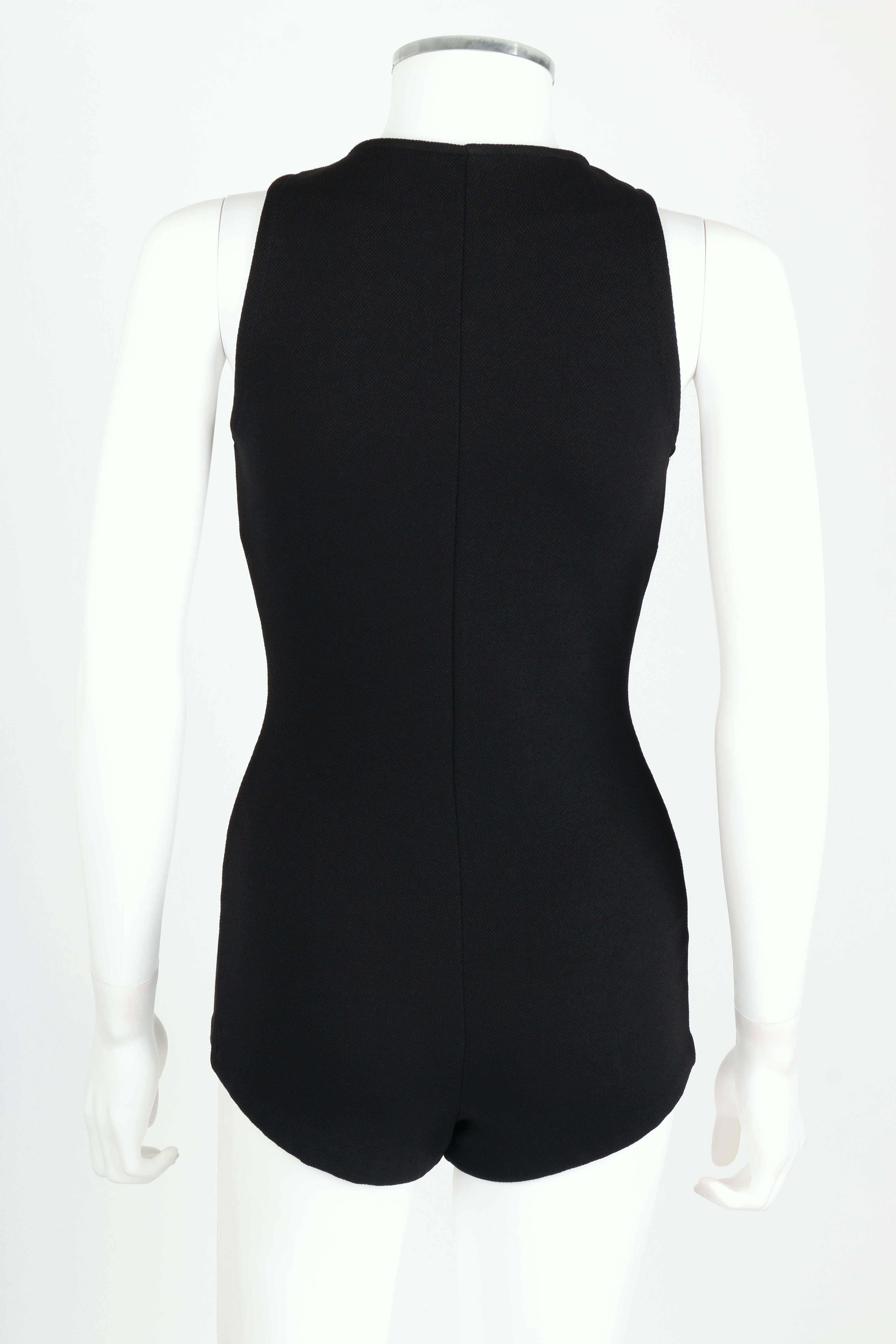 Women's DONALD BROOKS For Sinclair c.1960's Black Plunging Bathing Suit Playsuit Romper