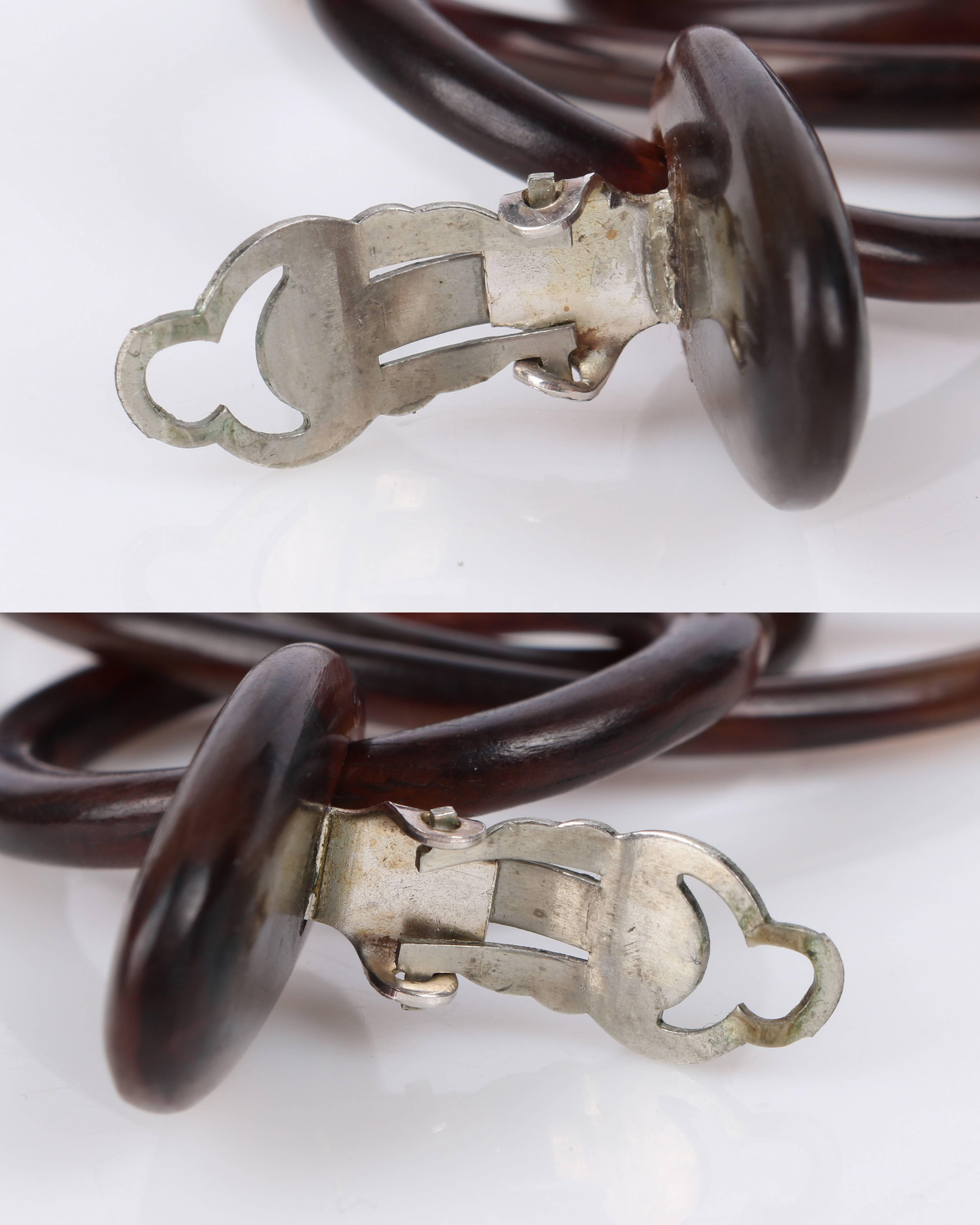 MONIES LYNGGAARD c.1970s Statement Tortoise Horn Multi Hoop Mod Clip On Earrings 3