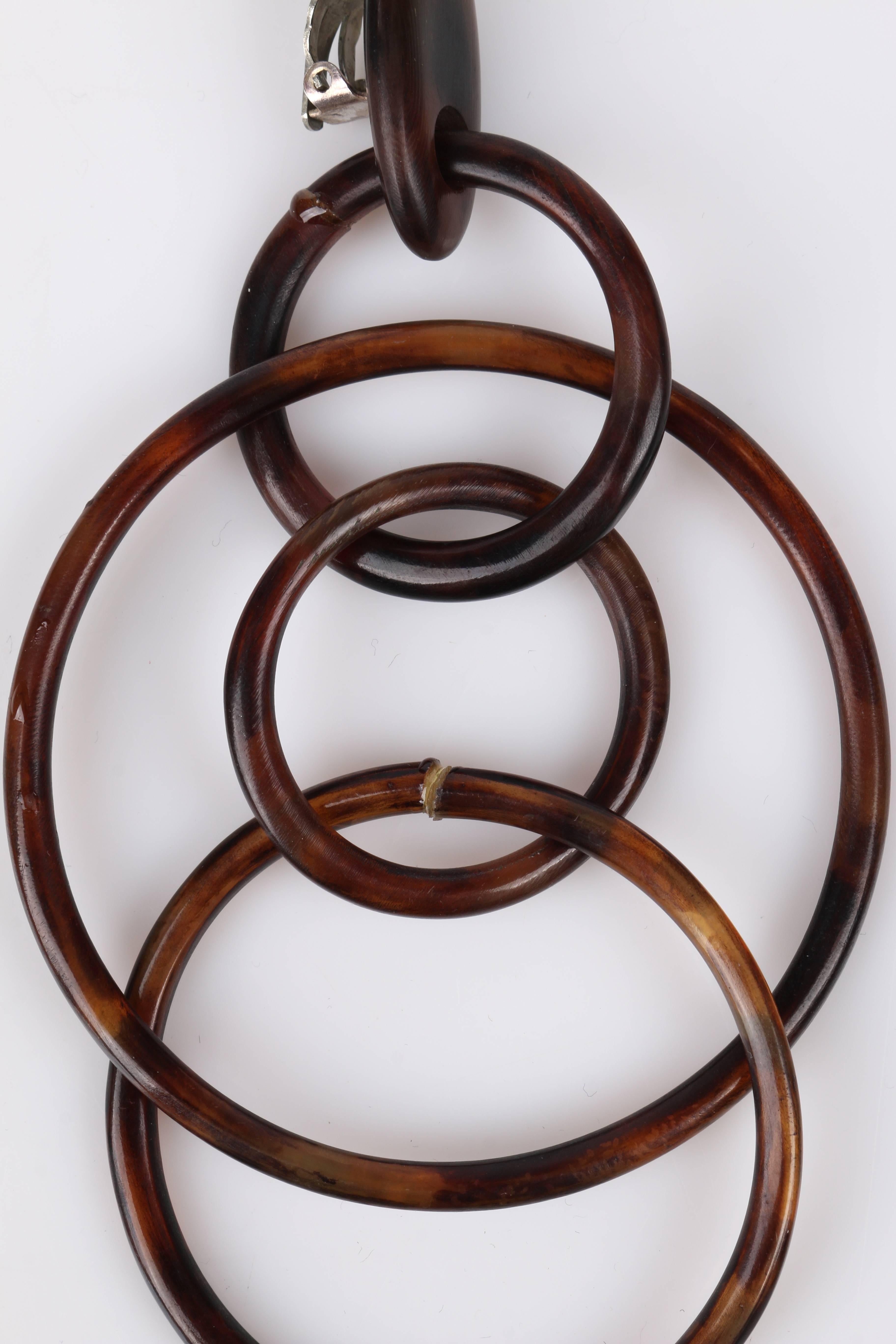 MONIES LYNGGAARD c.1970s Statement Tortoise Horn Multi Hoop Mod Clip On Earrings 2