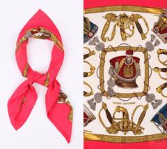 HERMES c.1985 Joachim Metz "Grand Uniforme" Red Sword Military Print Silk Scarf