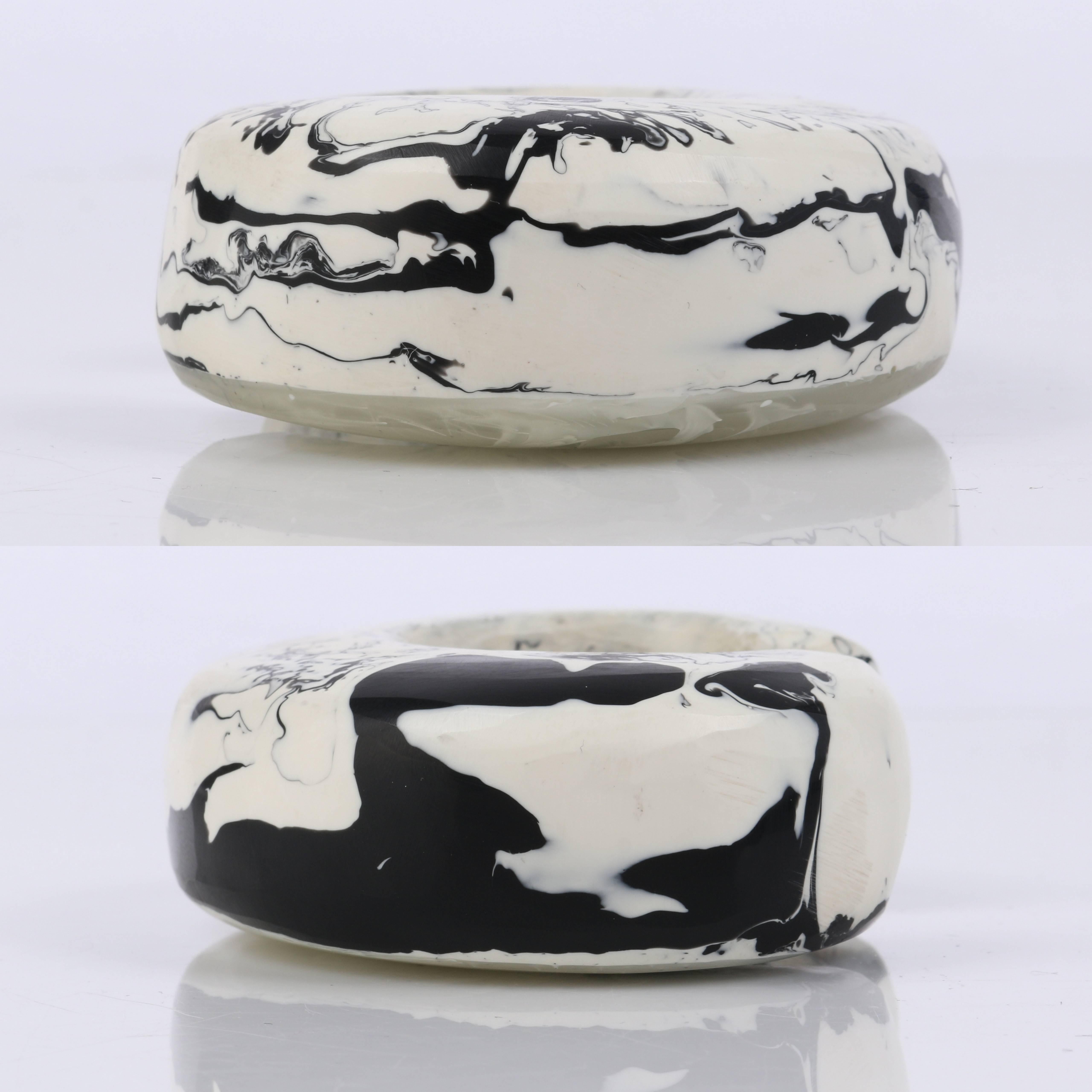 CARA CRONINGER c.2003 Resin Acrylic Black White Sculpted Artwear Cuff Bracelet 3