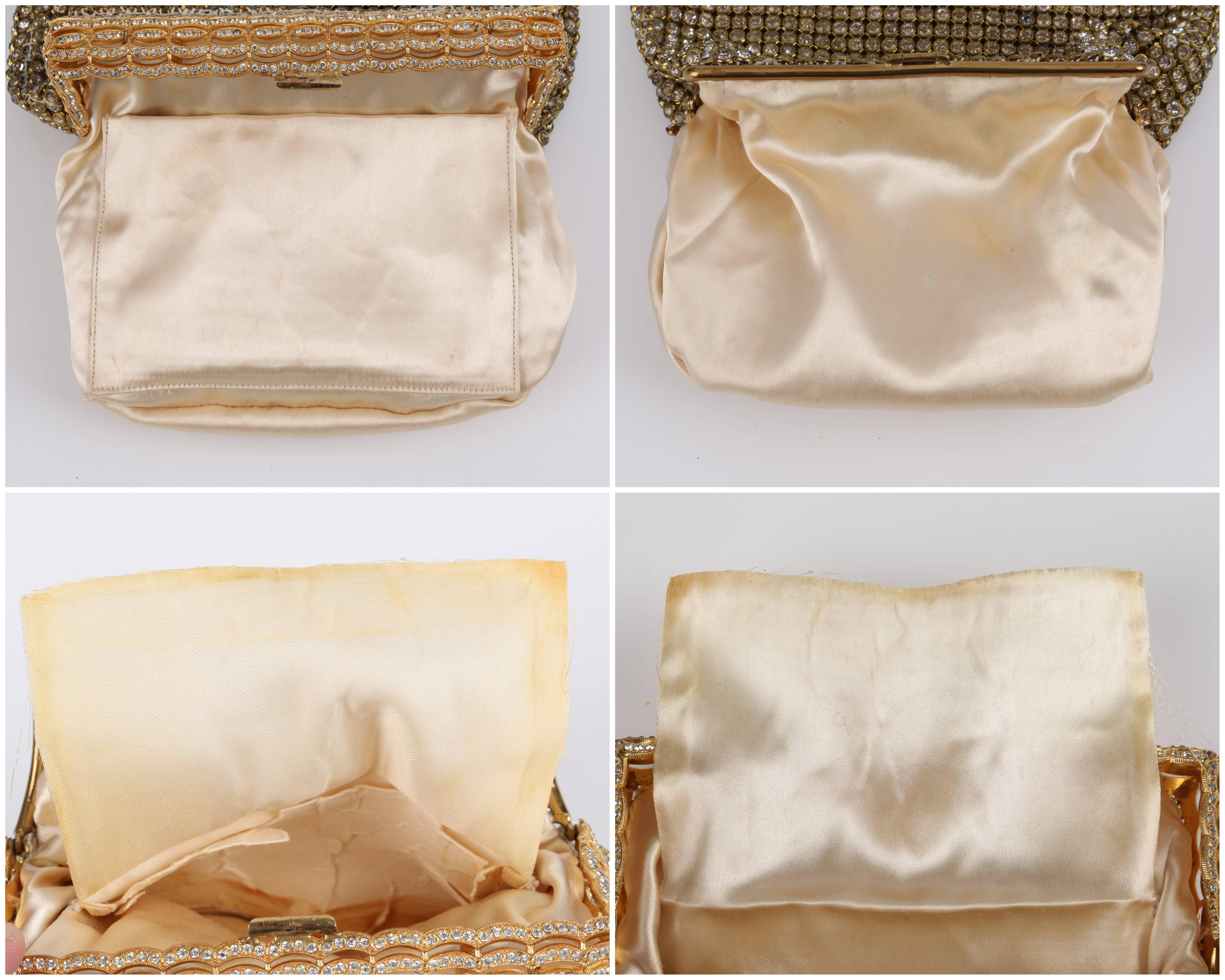 c.1950's Gold Rhinestone Mesh Scalloped Edge Detail Evening Bag Clutch Purse In Excellent Condition In Thiensville, WI