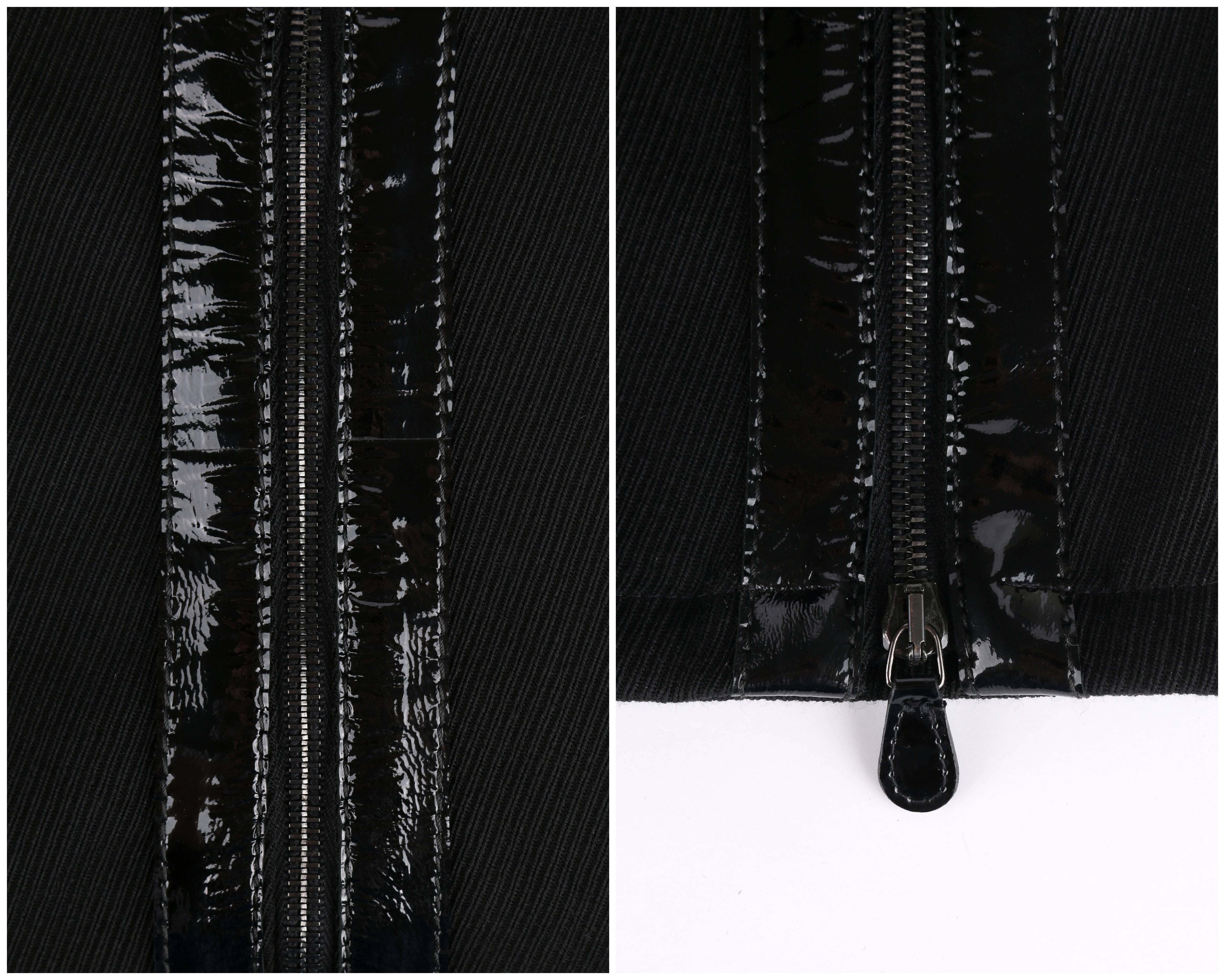 ALEXANDER MCQUEEN c.2007 Black Patent Leather Zipper Skull Pocket Wool Pants For Sale 2