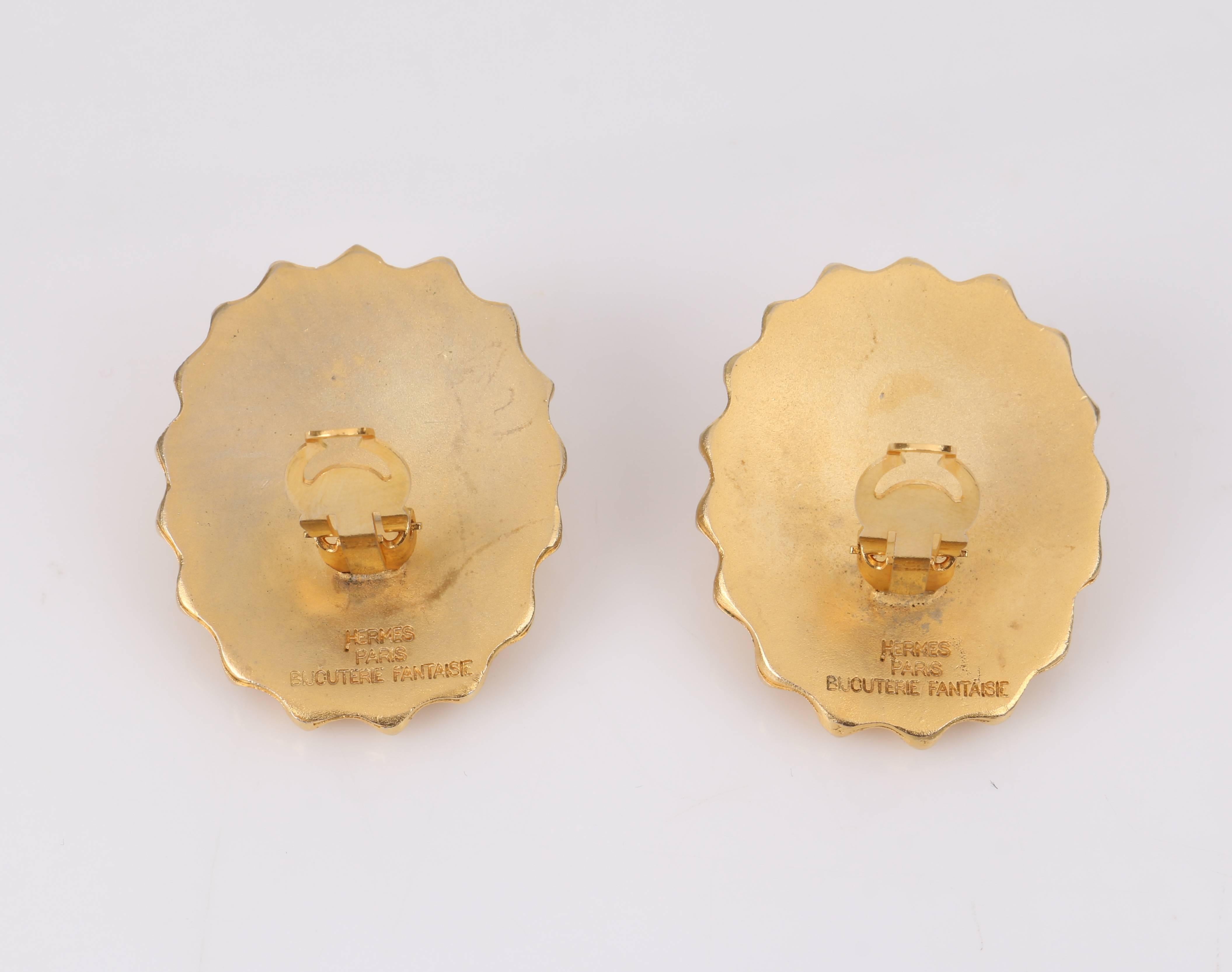 HERMES c.1990's Bijouterie Fantaisie Paris Gold Sun Ray Clip Earrings With Box 3