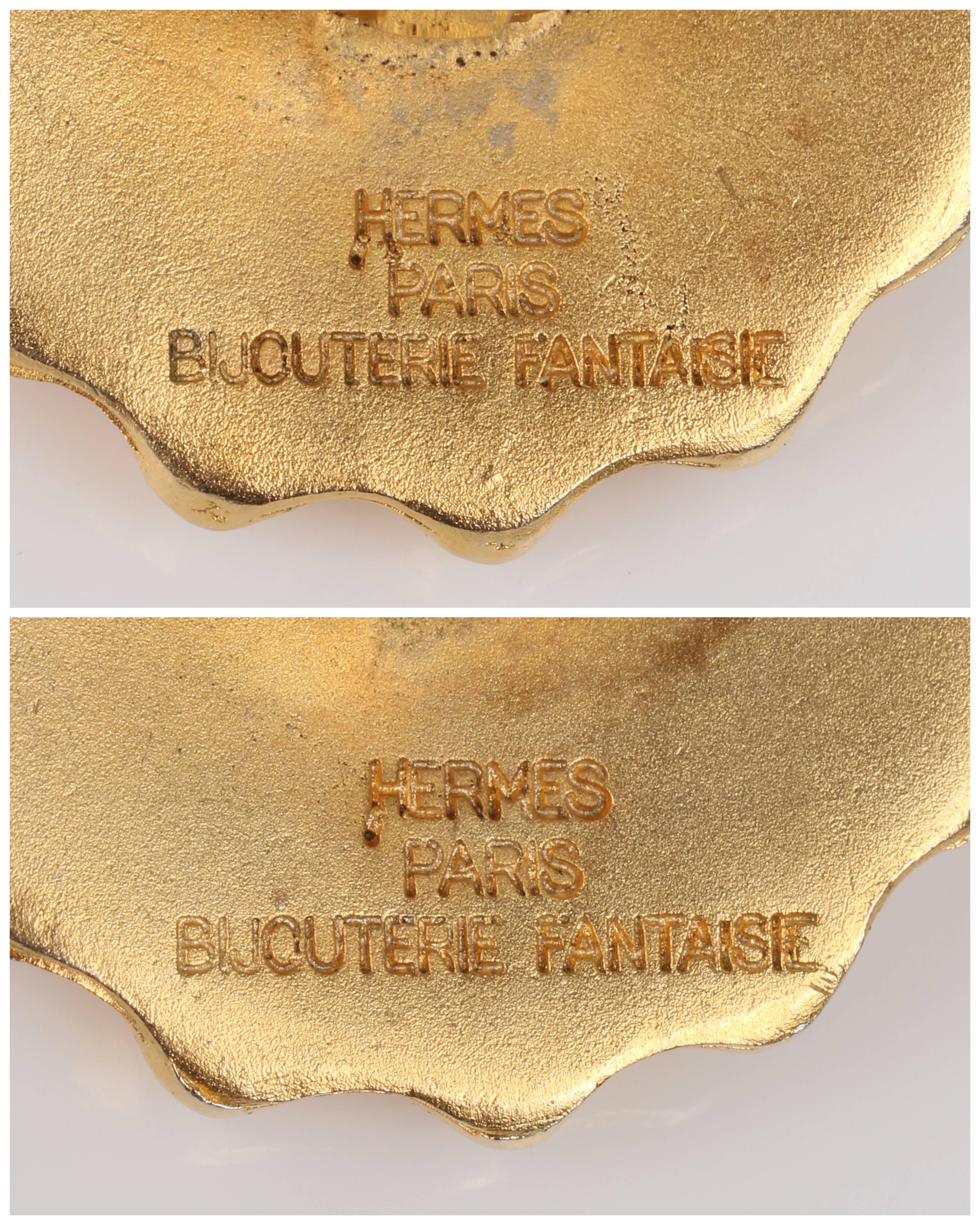 HERMES c.1990's Bijouterie Fantaisie Paris Gold Sun Ray Clip Earrings With Box 2