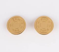 HERMES "Clou de Selle" Bijouterie Fantaisie Paris Gold Logo Stud Clip Earrings