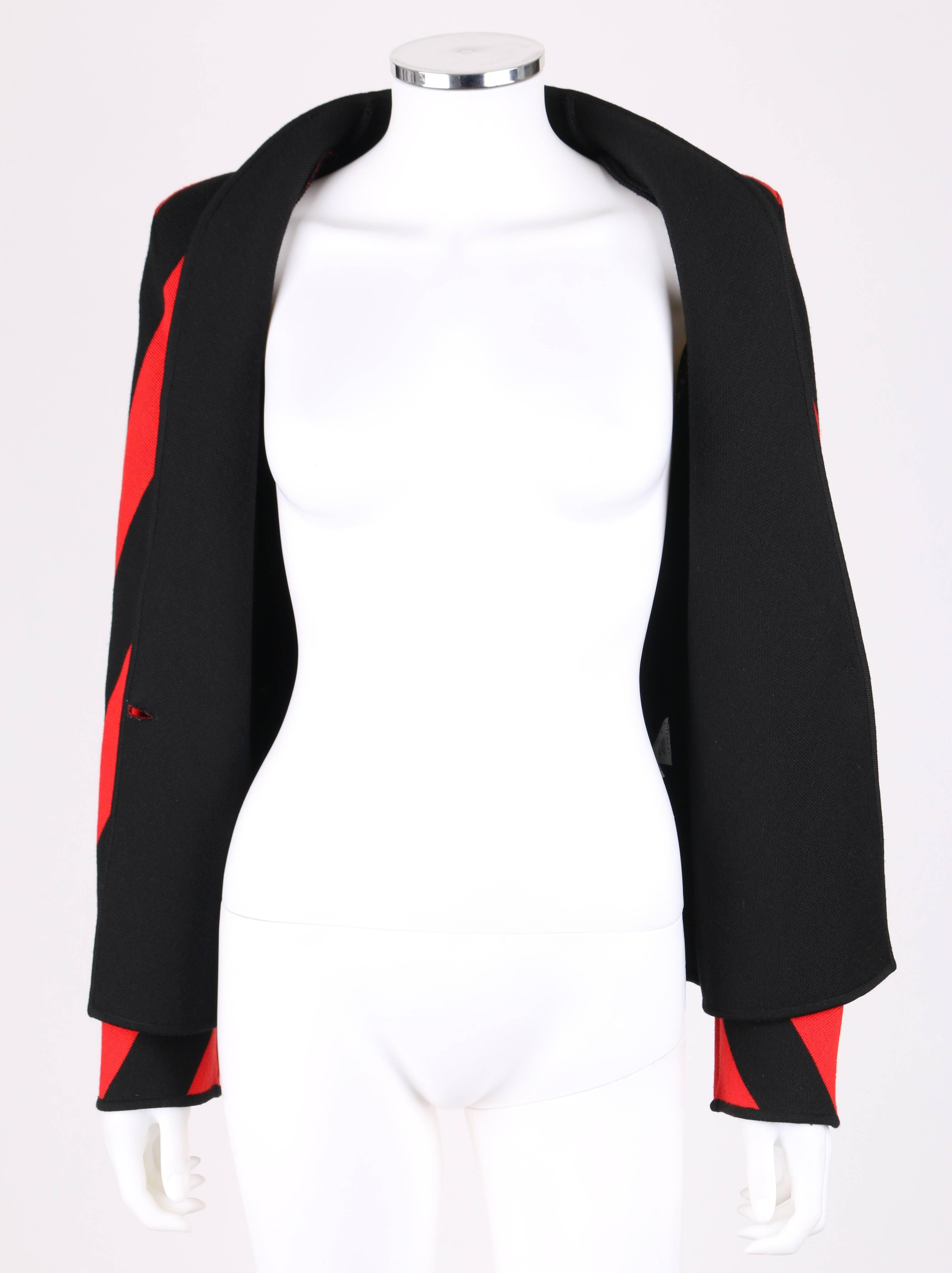 GIVENCHY COUTURE A/W 1998 ALEXANDER McQUEEN Black Red Stripe Wool Knit Blazer  For Sale 1