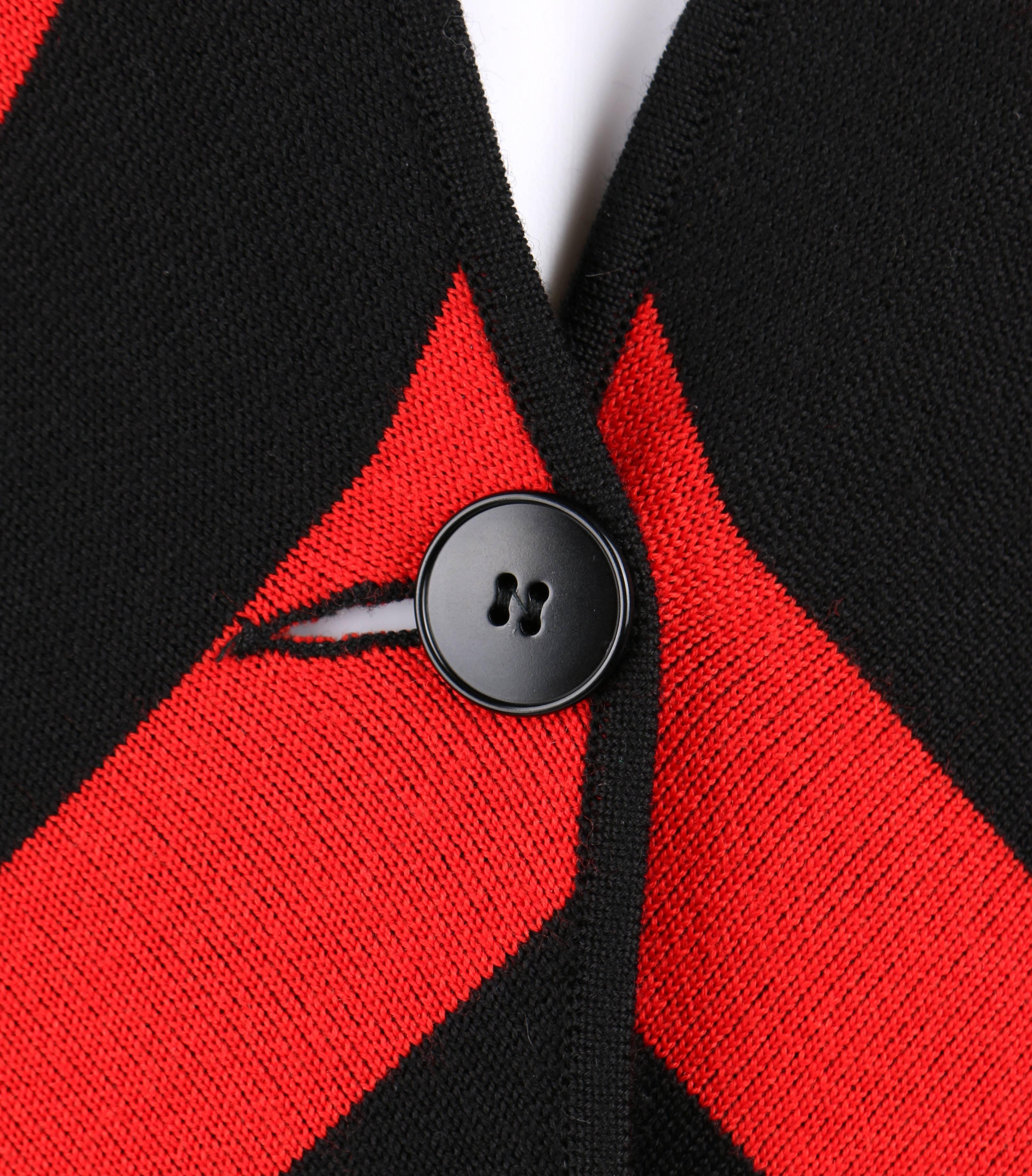 GIVENCHY COUTURE A/W 1998 ALEXANDER McQUEEN Black Red Stripe Wool Knit Blazer  For Sale 4