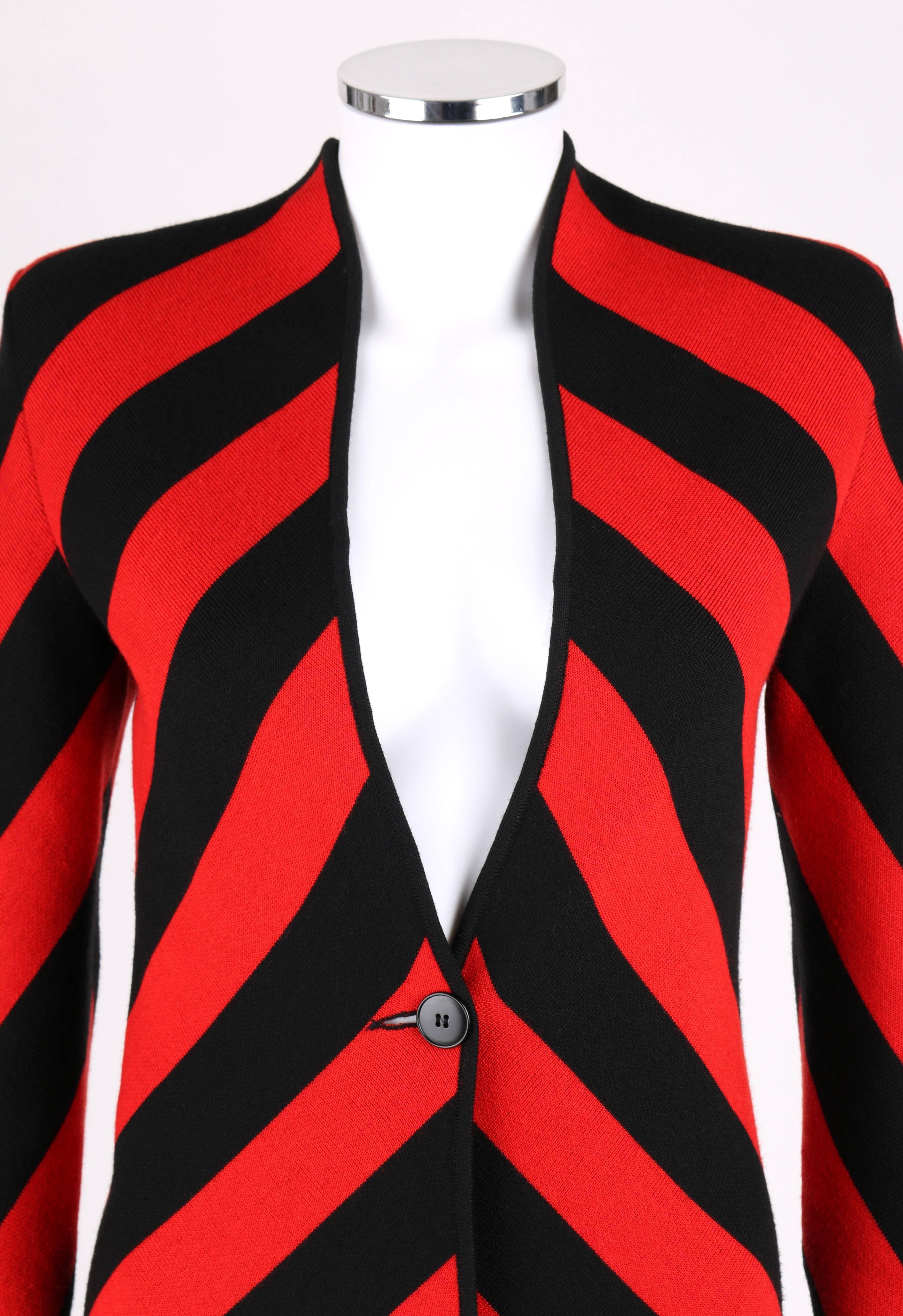 Women's GIVENCHY COUTURE A/W 1998 ALEXANDER McQUEEN Black Red Stripe Wool Knit Blazer  For Sale