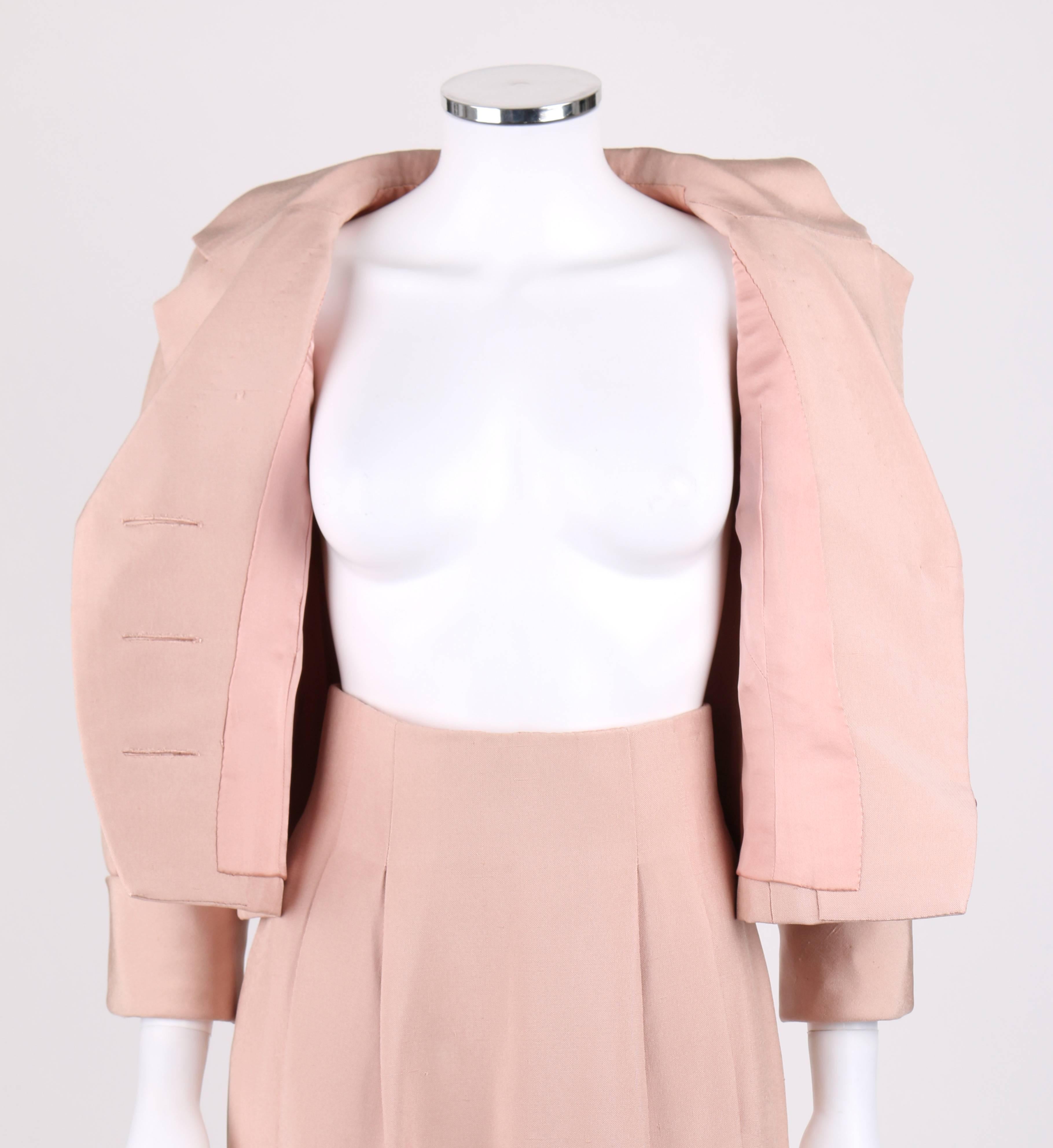 Orange CHRISTIAN DIOR c.1990 Haute Couture 2 Piece Pink 100% Silk Blazer Skirt Suit Set