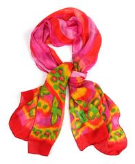 YVES SAINT LAURENT Multicolor Floral Ikat 100% Silk Oblong Wrap Scarf YSL