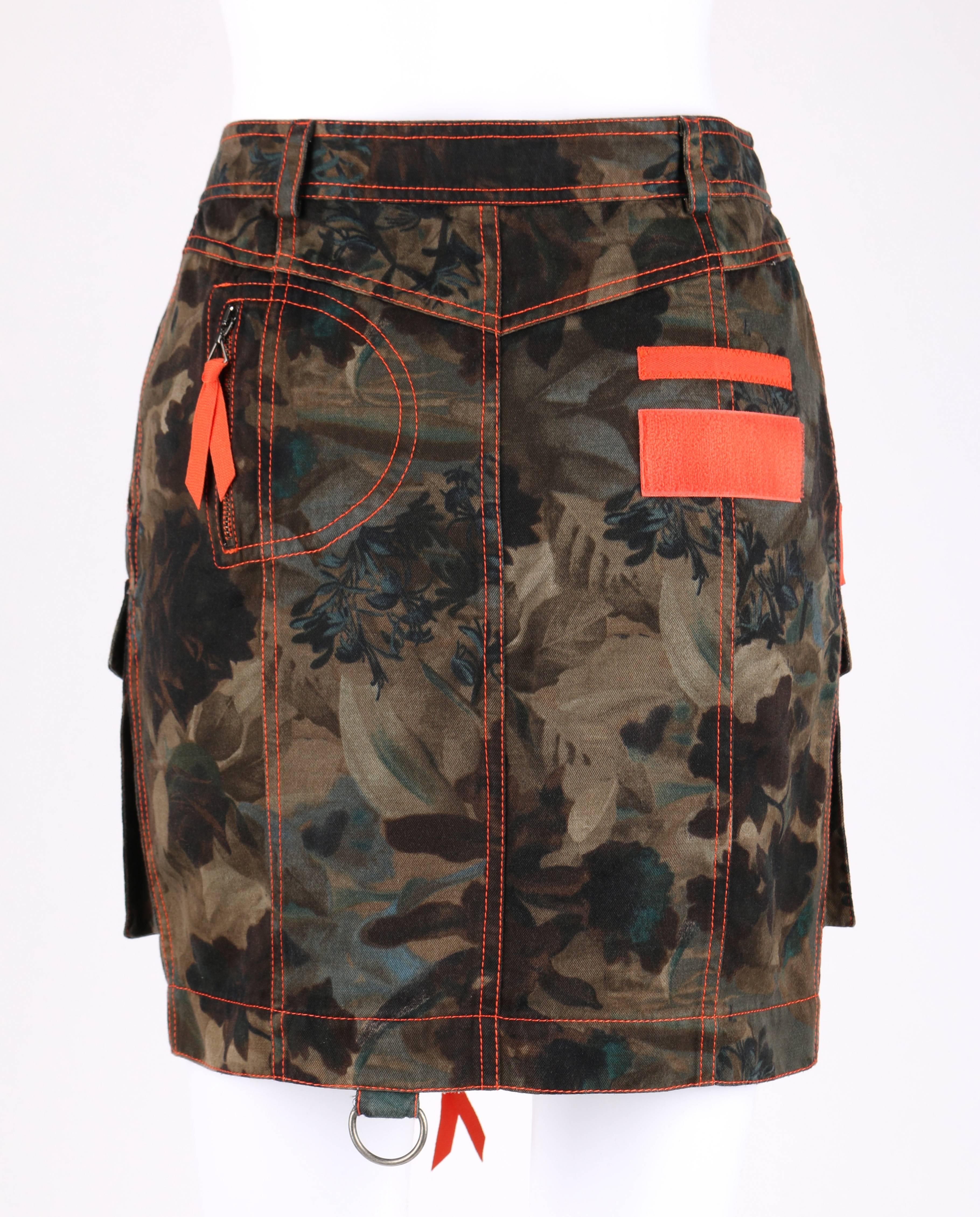 Black CHRISTIAN DIOR S/S 2001 JOHN GALLIANO Camouflage Denim Cargo Military Skirt 2