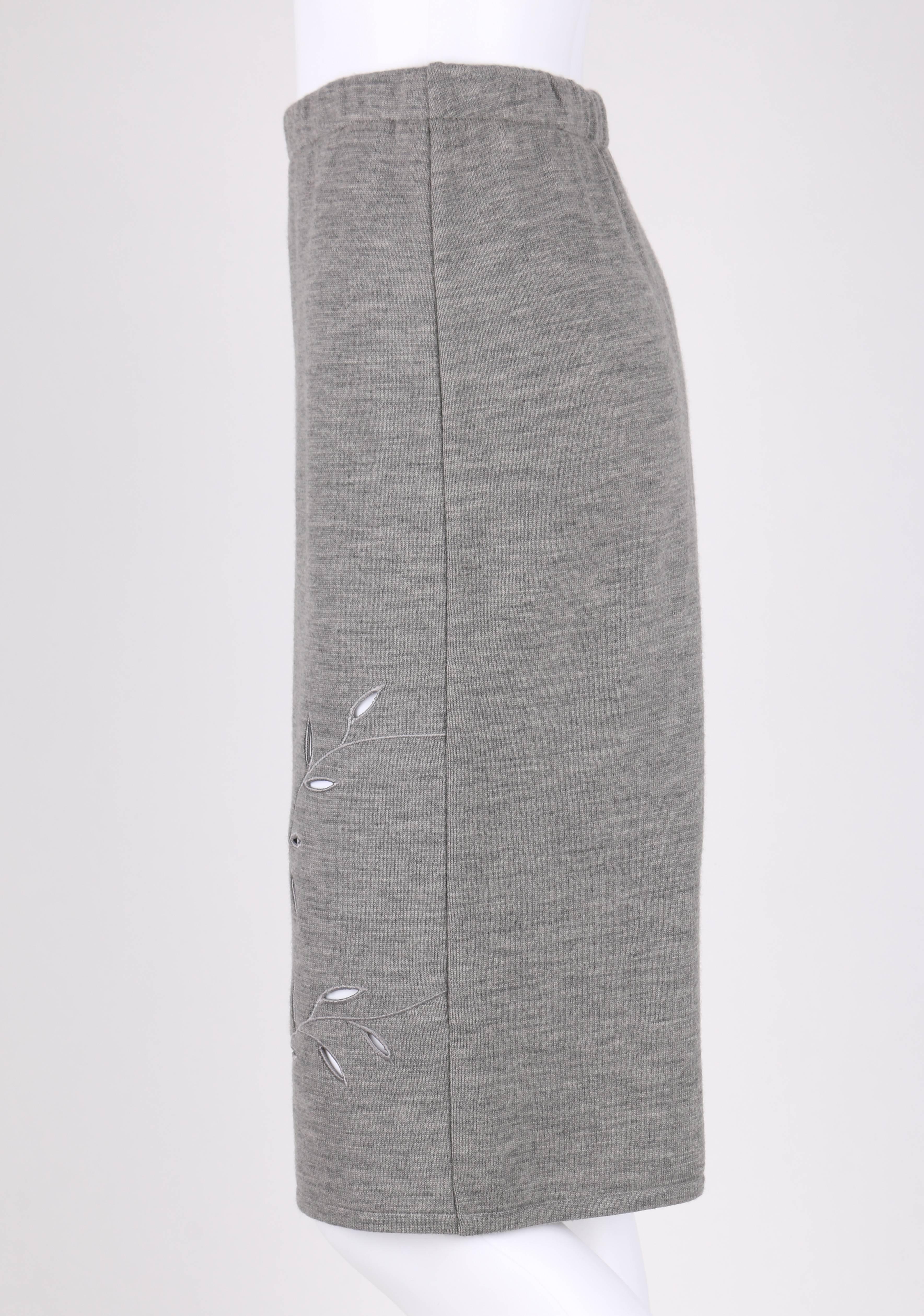 GIVENCHY COUTURE A/W 1998 ALEXANDER McQUEEN Gray Cut Work Knit Pencil Skirt 1