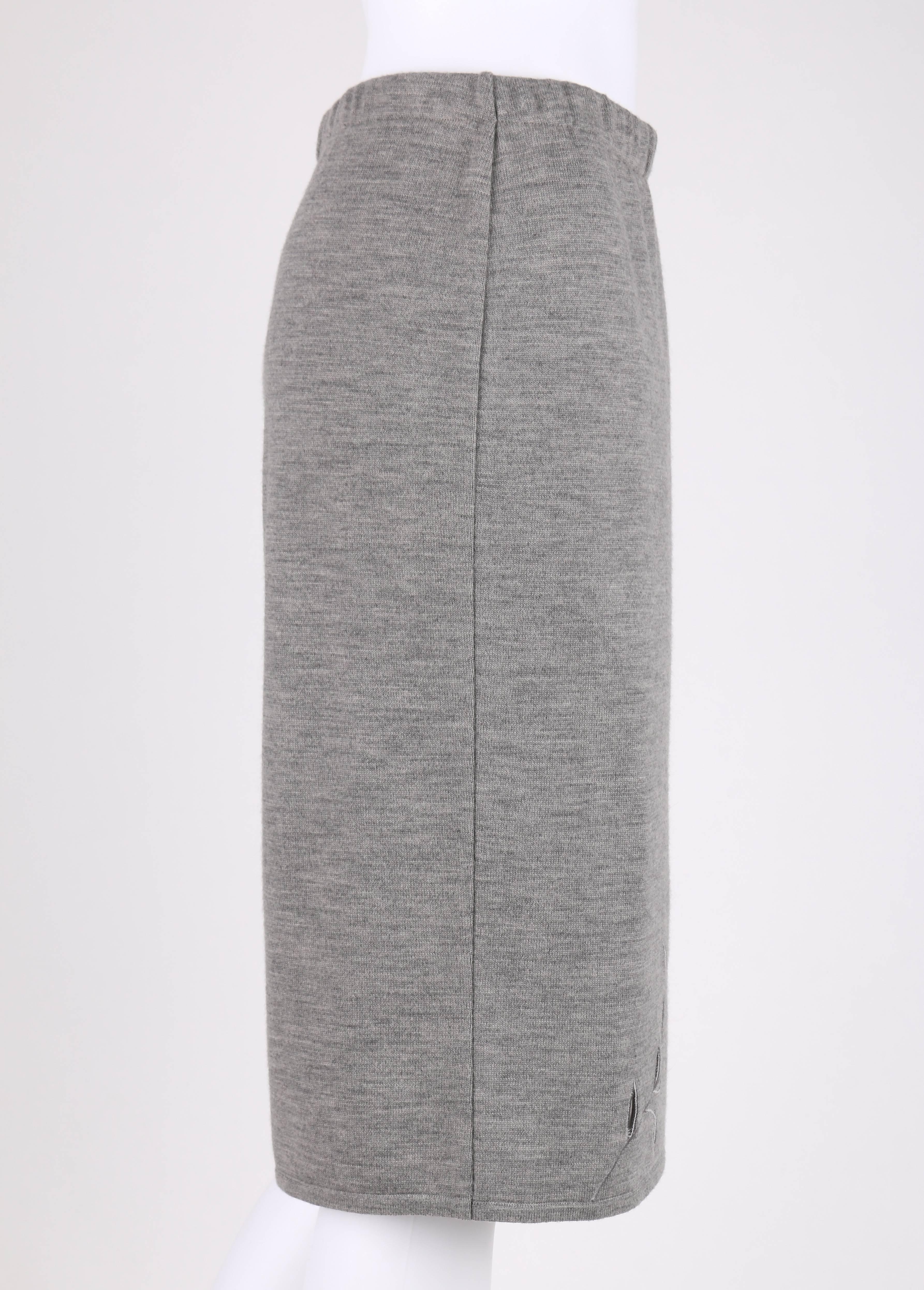 GIVENCHY COUTURE A/W 1998 ALEXANDER McQUEEN Gray Cut Work Knit Pencil Skirt In Excellent Condition In Thiensville, WI