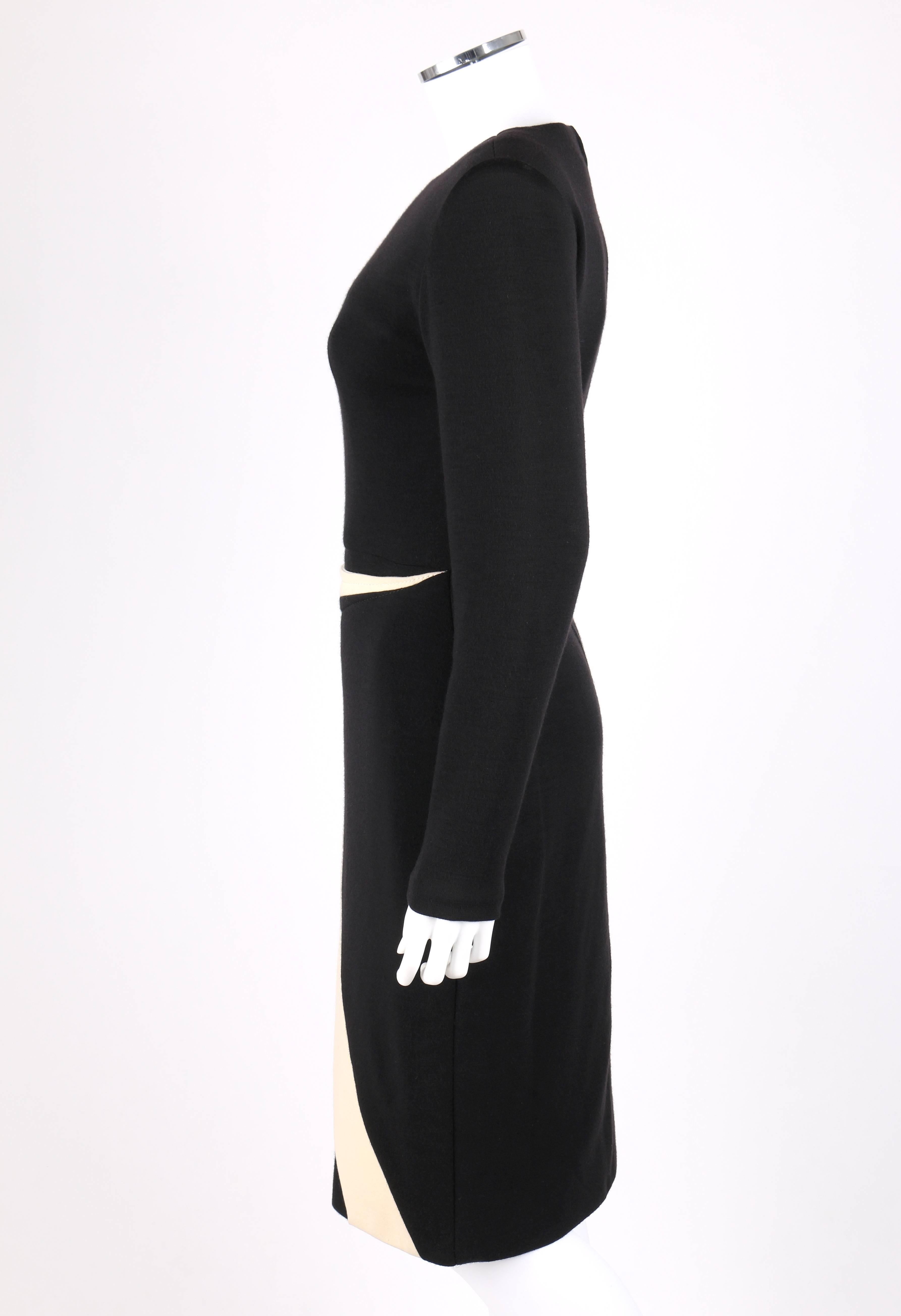 Women's GALANOS c.1980's Black Ivory Avant Garde Zig Zag Panel Wool Knit Cocktail Dress For Sale