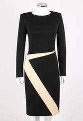 GALANOS c.1980's Black Ivory Avant Garde Zig Zag Panel Wool Knit Cocktail Dress