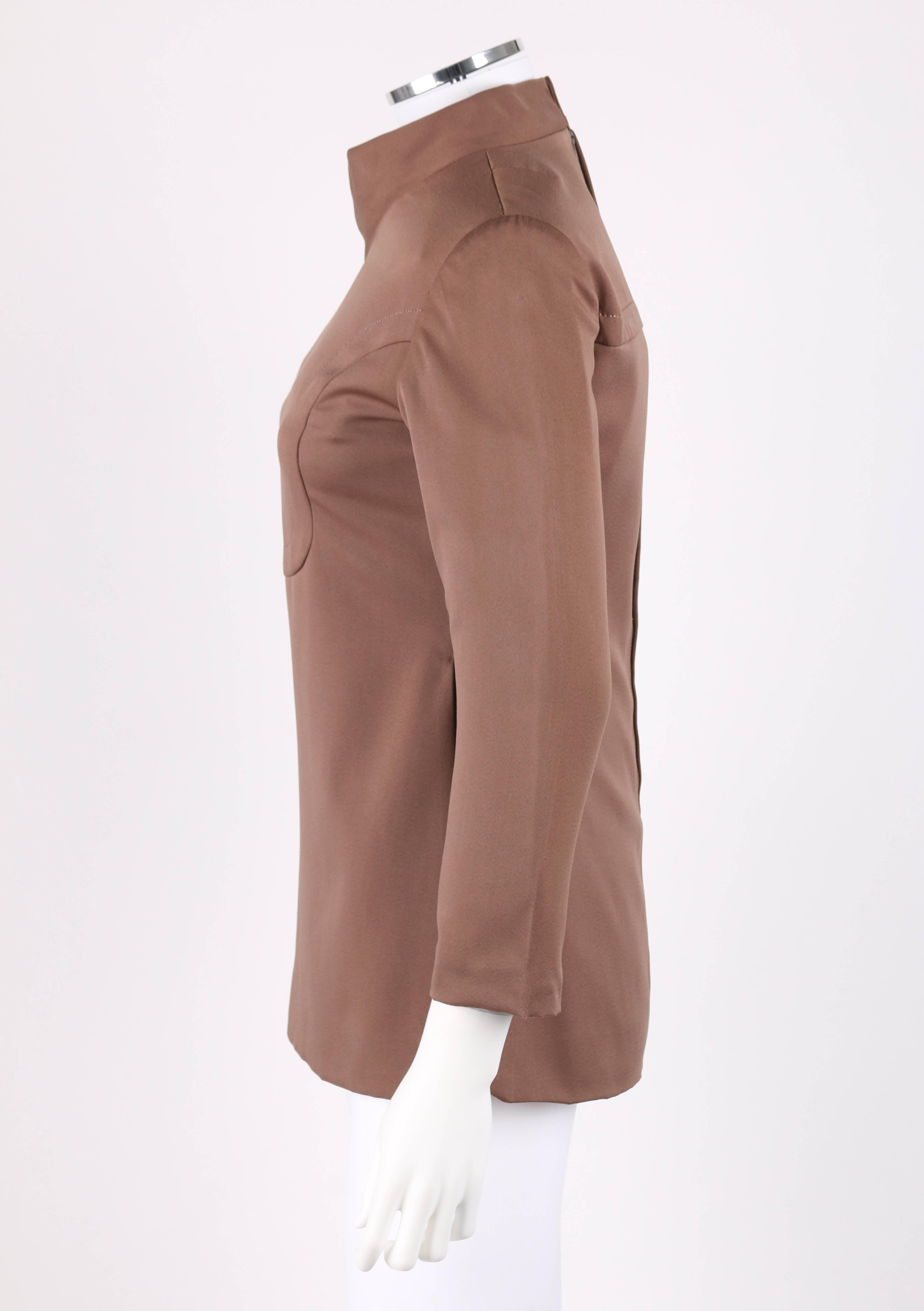 PIERRE CARDIN Takashimaya c.1960's Brown Silk Mod Circle Pocket Tunic Top Pour femmes en vente