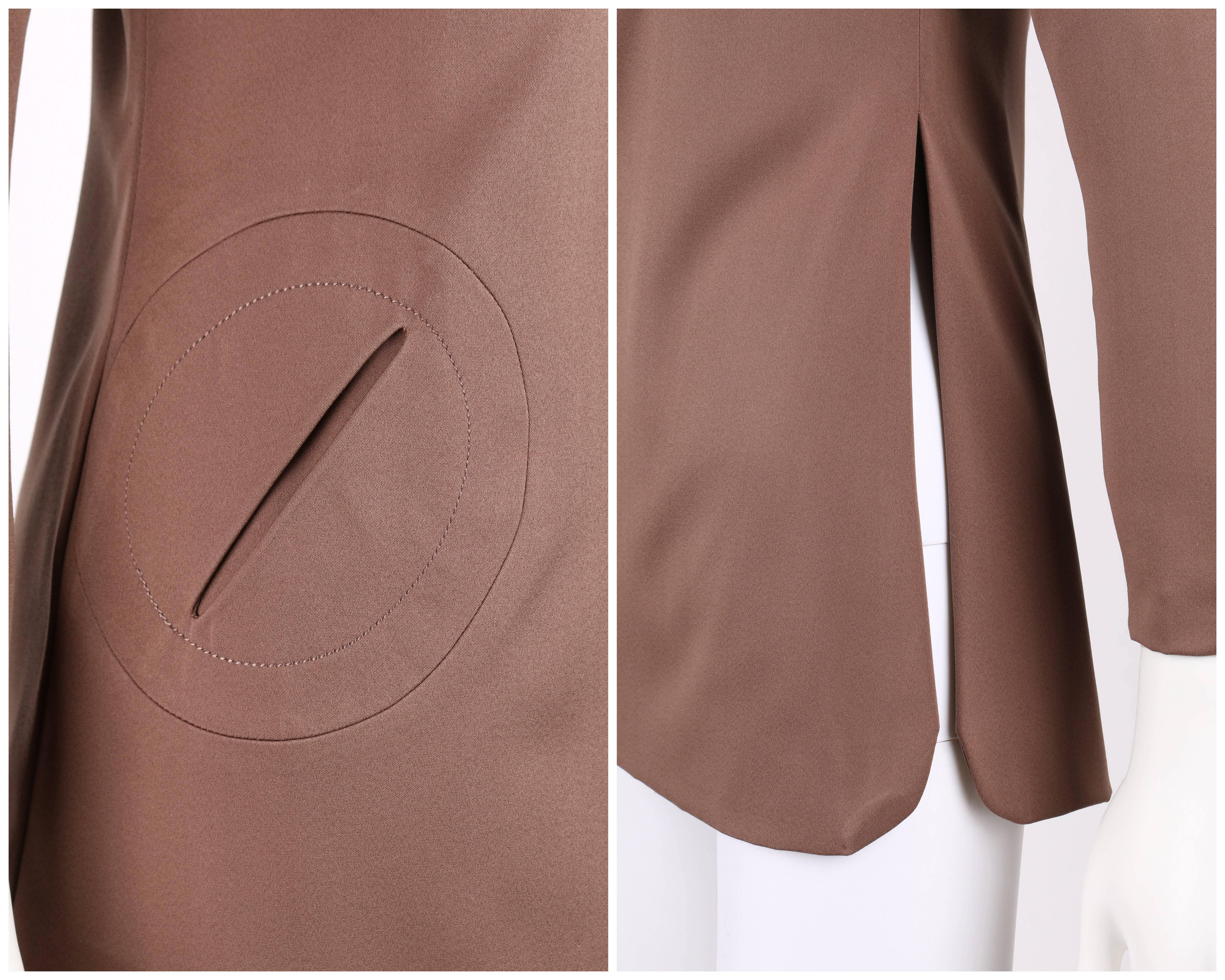 PIERRE CARDIN Takashimaya c.1960's Brown Silk Mod Circle Pocket Tunic Top en vente 2