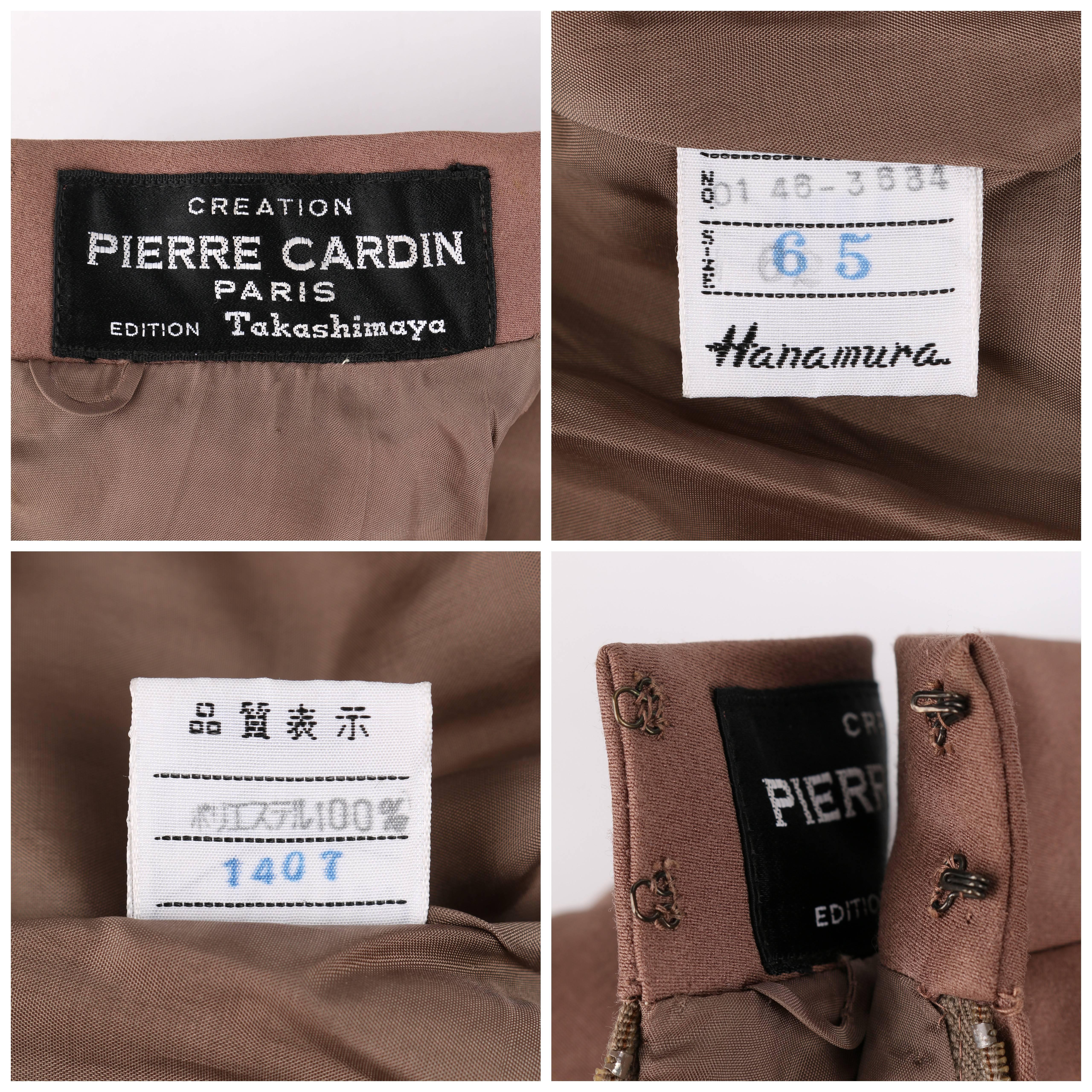 PIERRE CARDIN Takashimaya ca. 1960 Brown Silk Mod Circle Pocket Tunika Top im Angebot 3