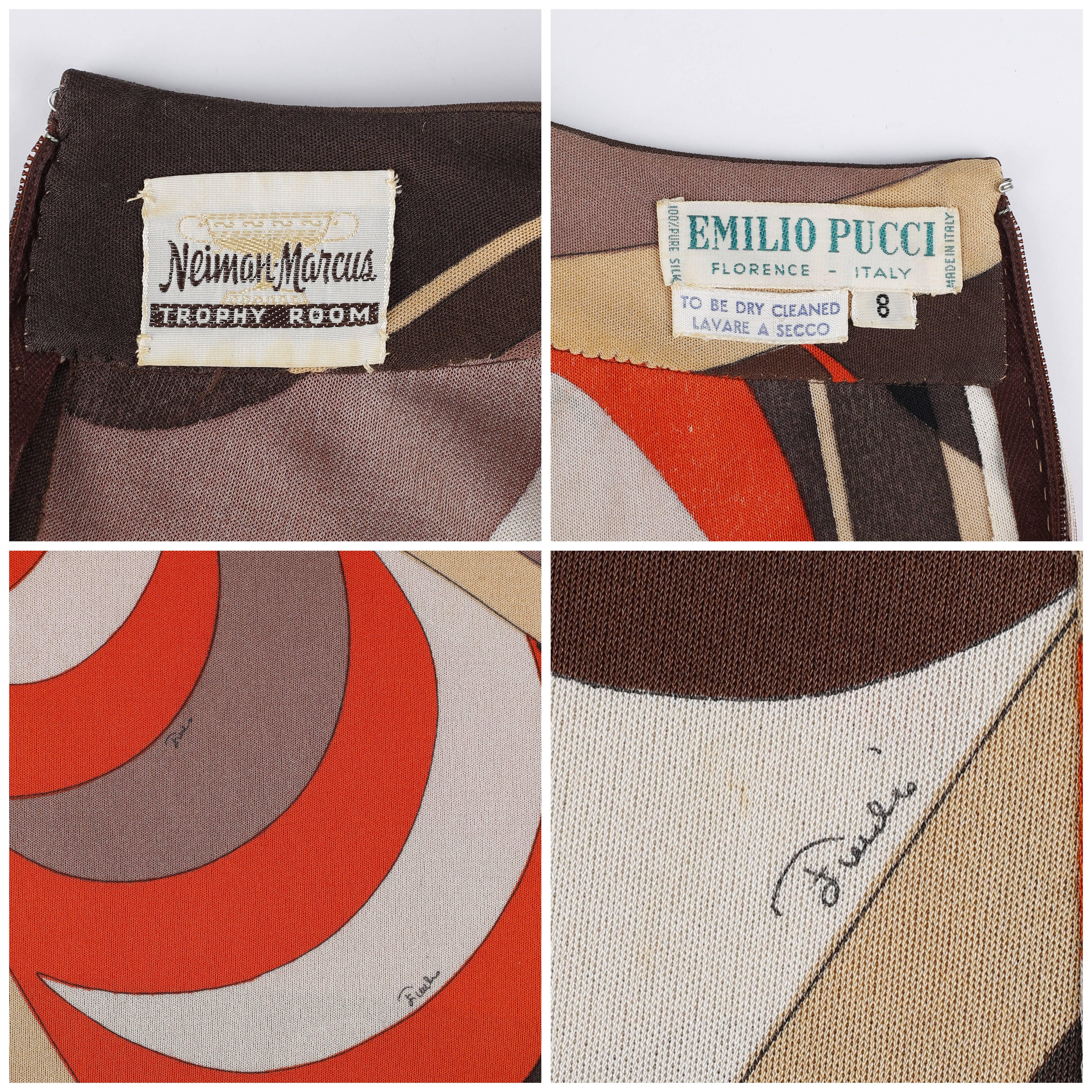 EMILIO PUCCI c.1960's Multicolor Op Art Signature Print Silk Shift Dress In Good Condition For Sale In Thiensville, WI