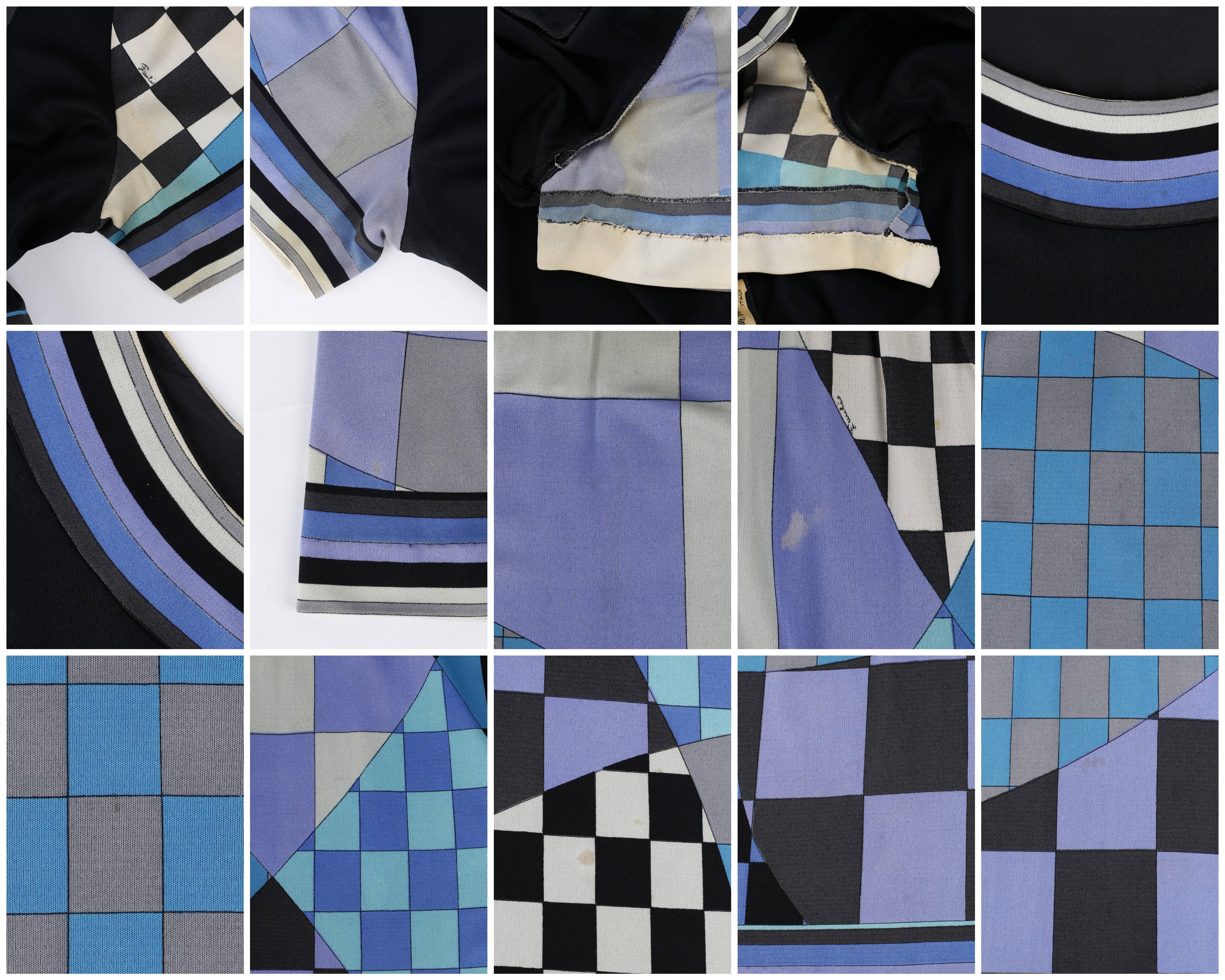 EMILIO PUCCI c.1960's Multicolor Checker Board Signature Print Silk Jersey Dress 4