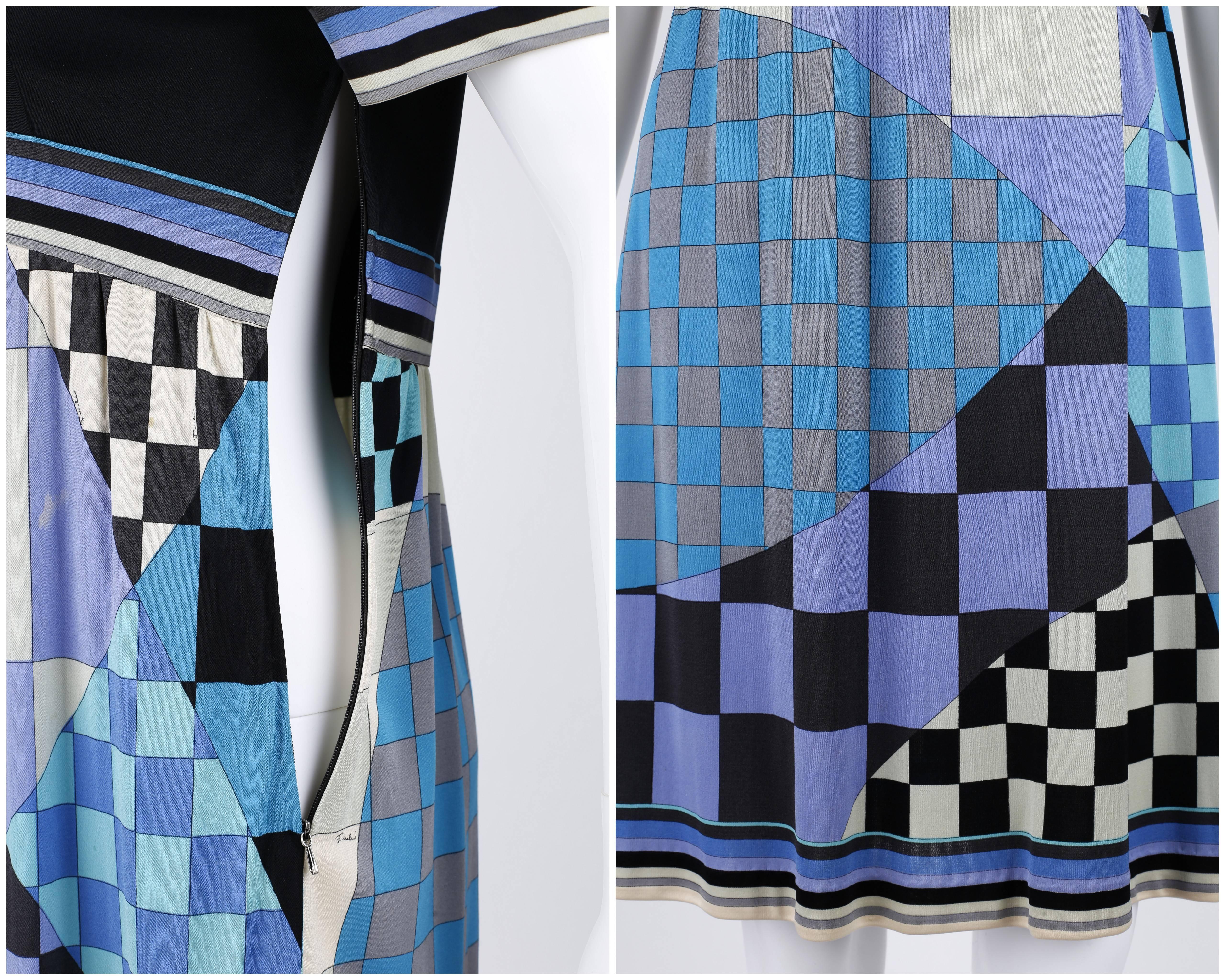 EMILIO PUCCI c.1960's Multicolor Checker Board Signature Print Silk Jersey Dress 1