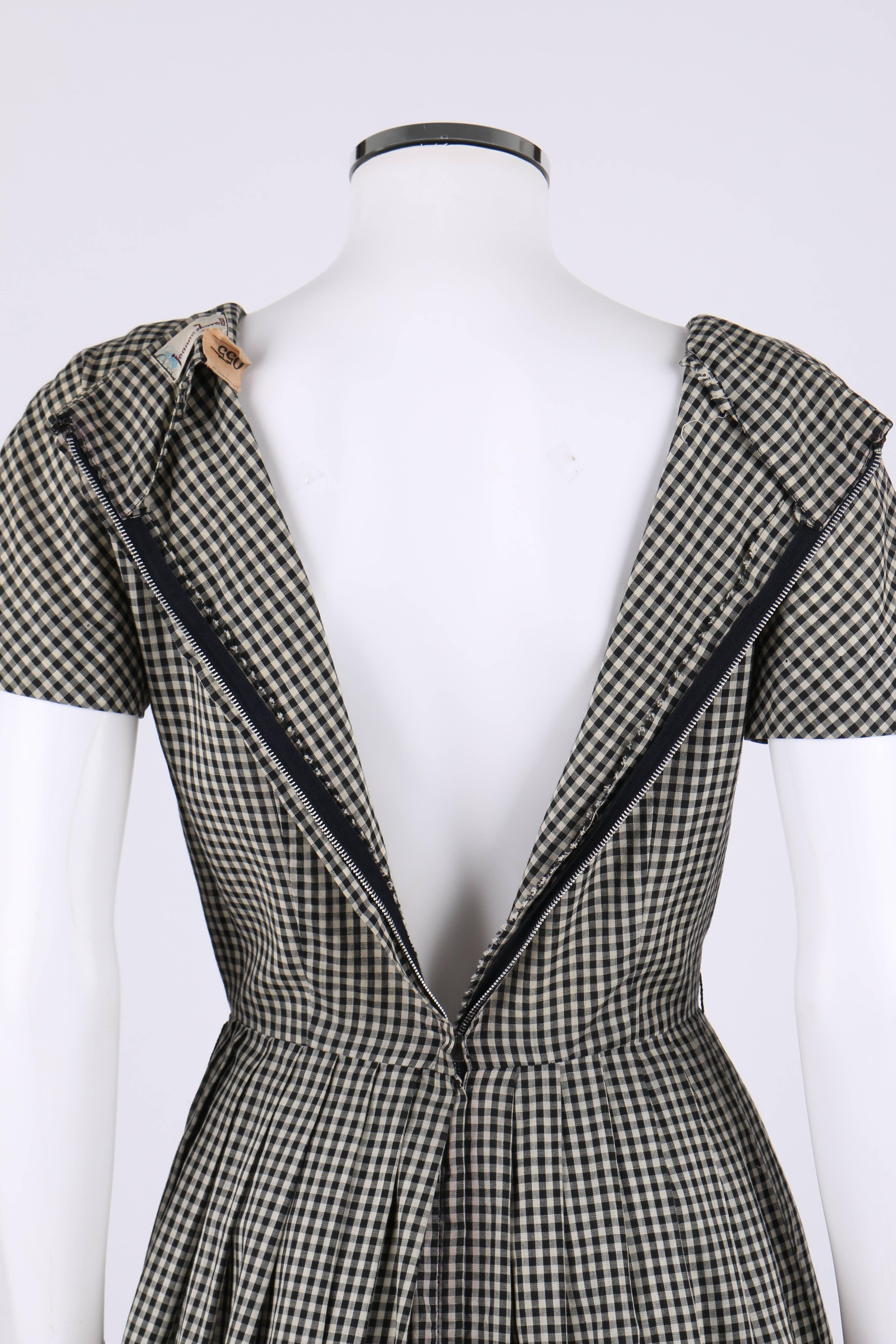 JEANNE DURRELL c.1950's Black White Gingham Avant Garde Applique Day Dress 2
