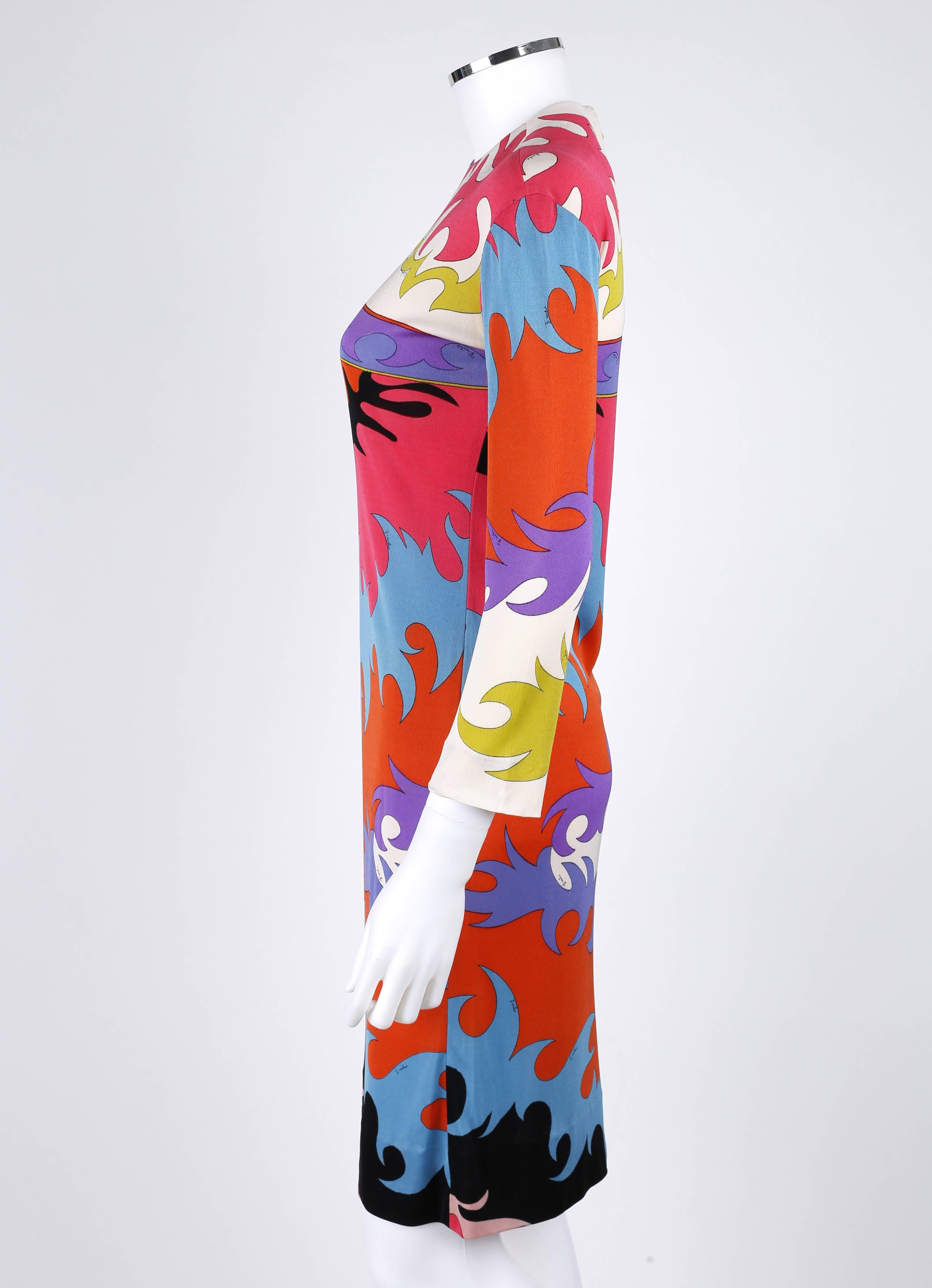 emilio pucci dress in floral and abstract geometric printed silk jersey