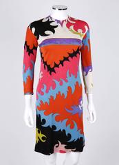 EMILIO PUCCI c.1960's Multicolor Abstract Signature Print Silk Shift Dress