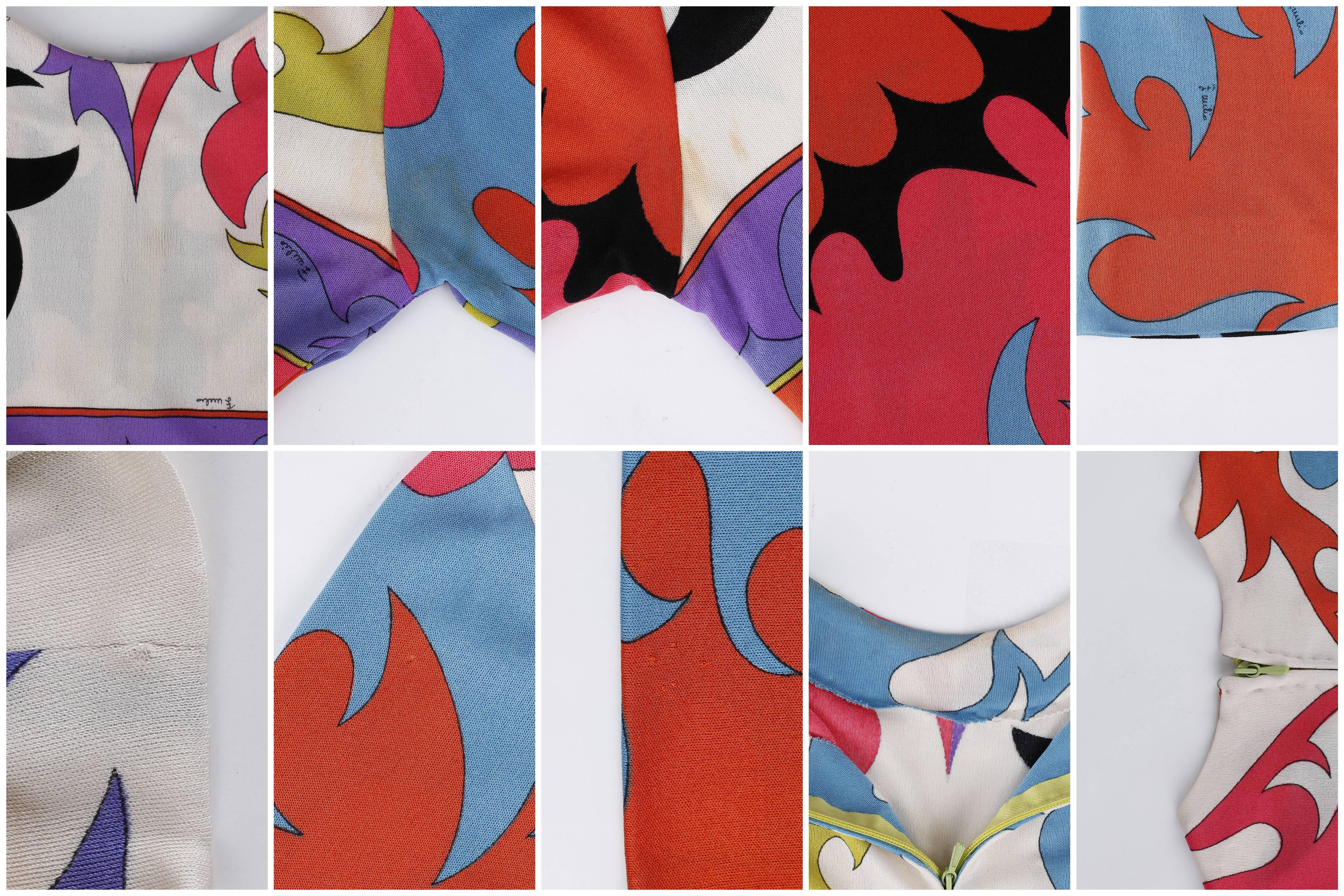 EMILIO PUCCI Robe droite en soie imprimée signature abstraite multicolore des années 1960 en vente 5