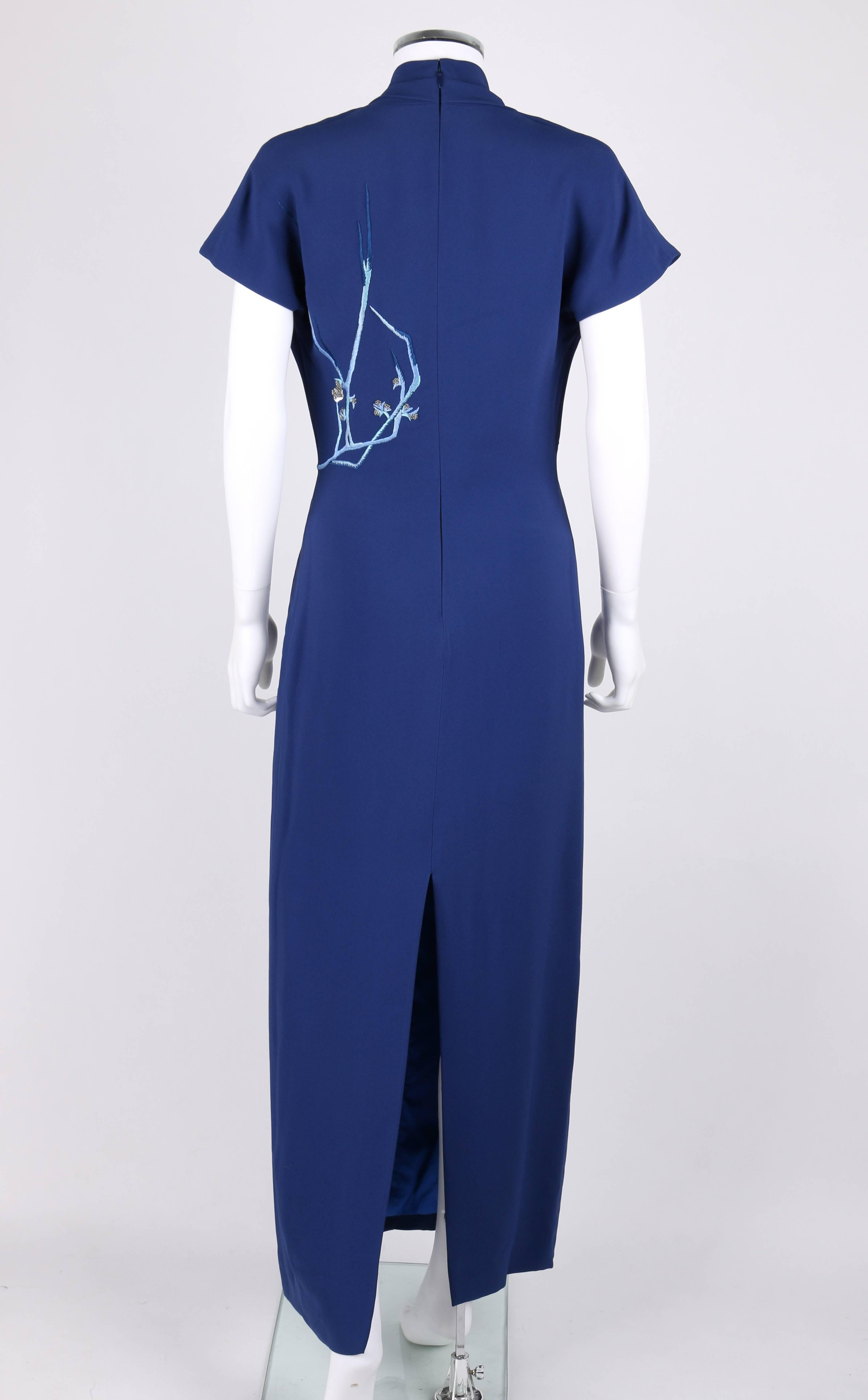 GIVENCHY Couture A/W 1998 ALEXANDER McQUEEN Royal Blue Floral Embroidered Dress In Excellent Condition In Thiensville, WI