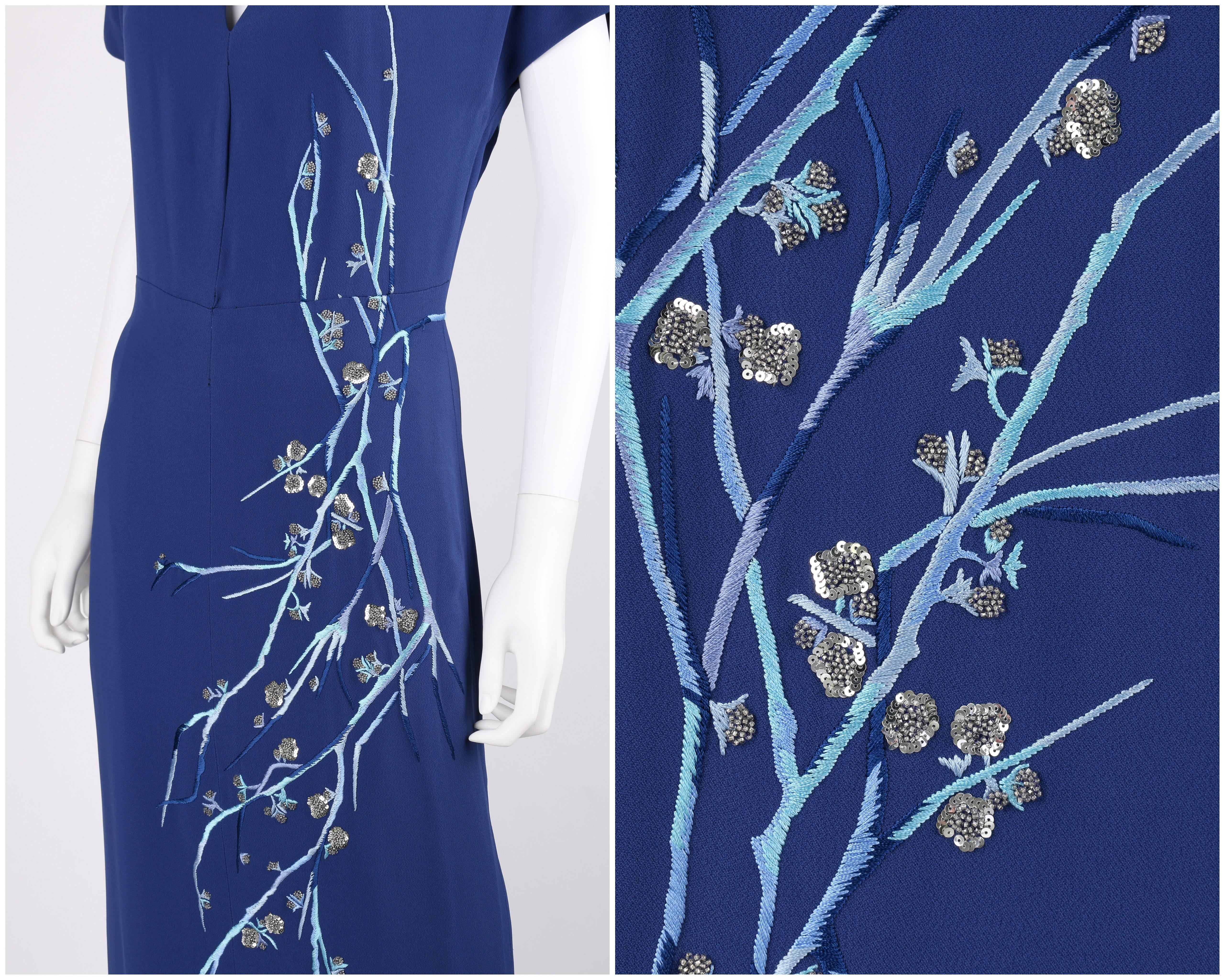 Women's GIVENCHY Couture A/W 1998 ALEXANDER McQUEEN Royal Blue Floral Embroidered Dress