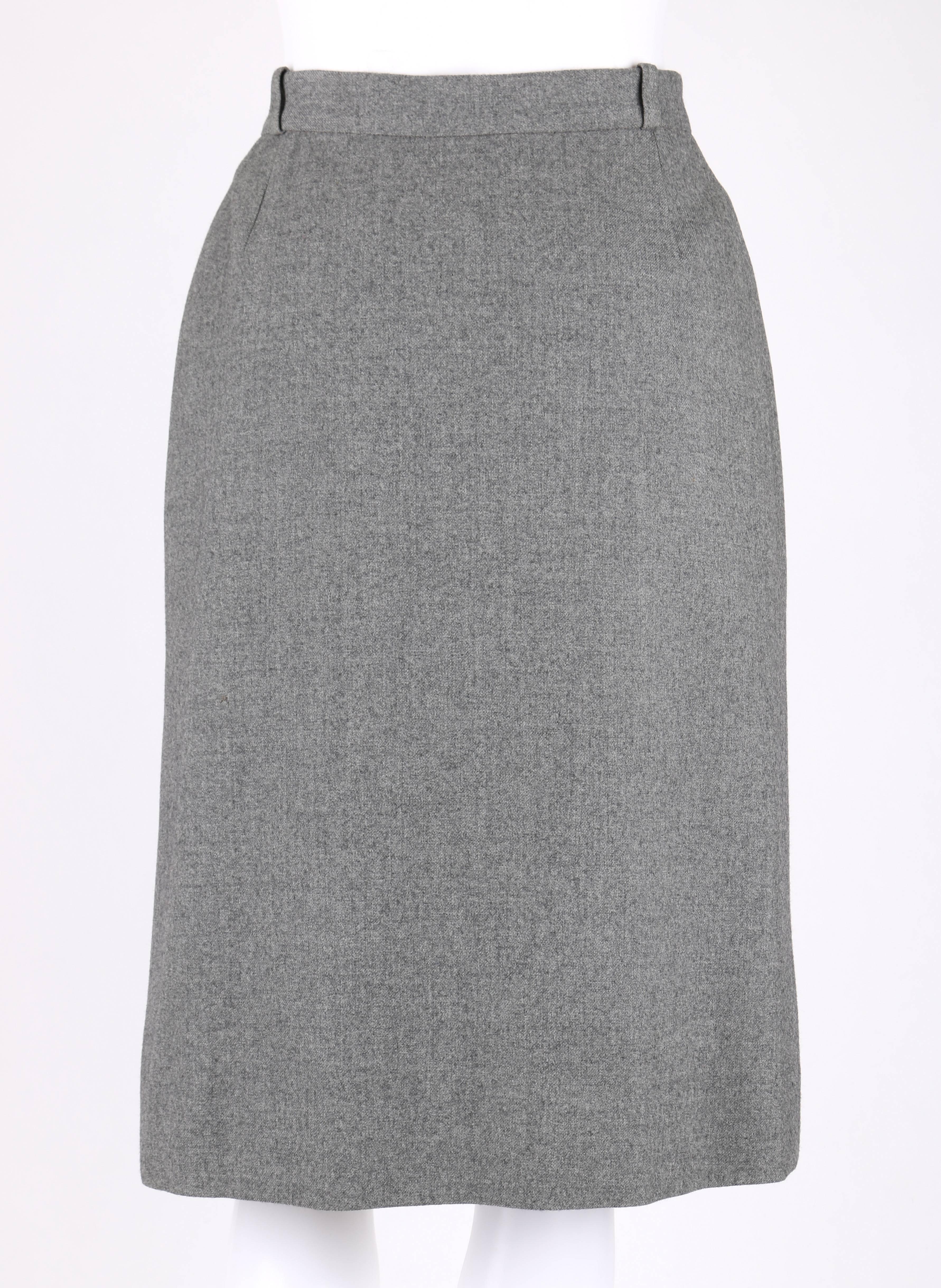 Women's GUCCI c.1970's Gray Wool Classic Wrap Skirt Brown Leather Piping Trim For Sale