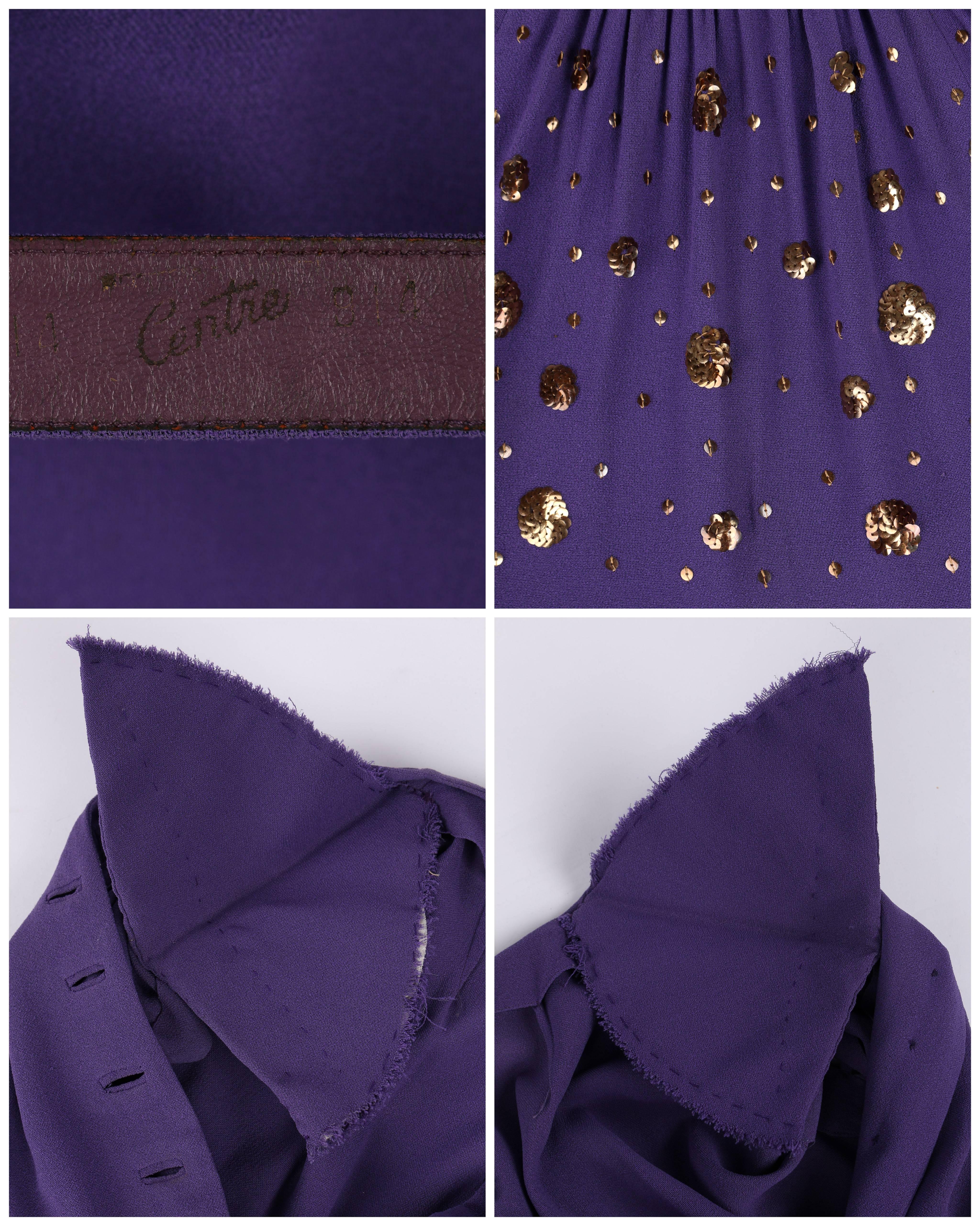 COUTURE c.1940's Purple Gold Belted Sequin Embellished Evening Dress Gown For Sale 1