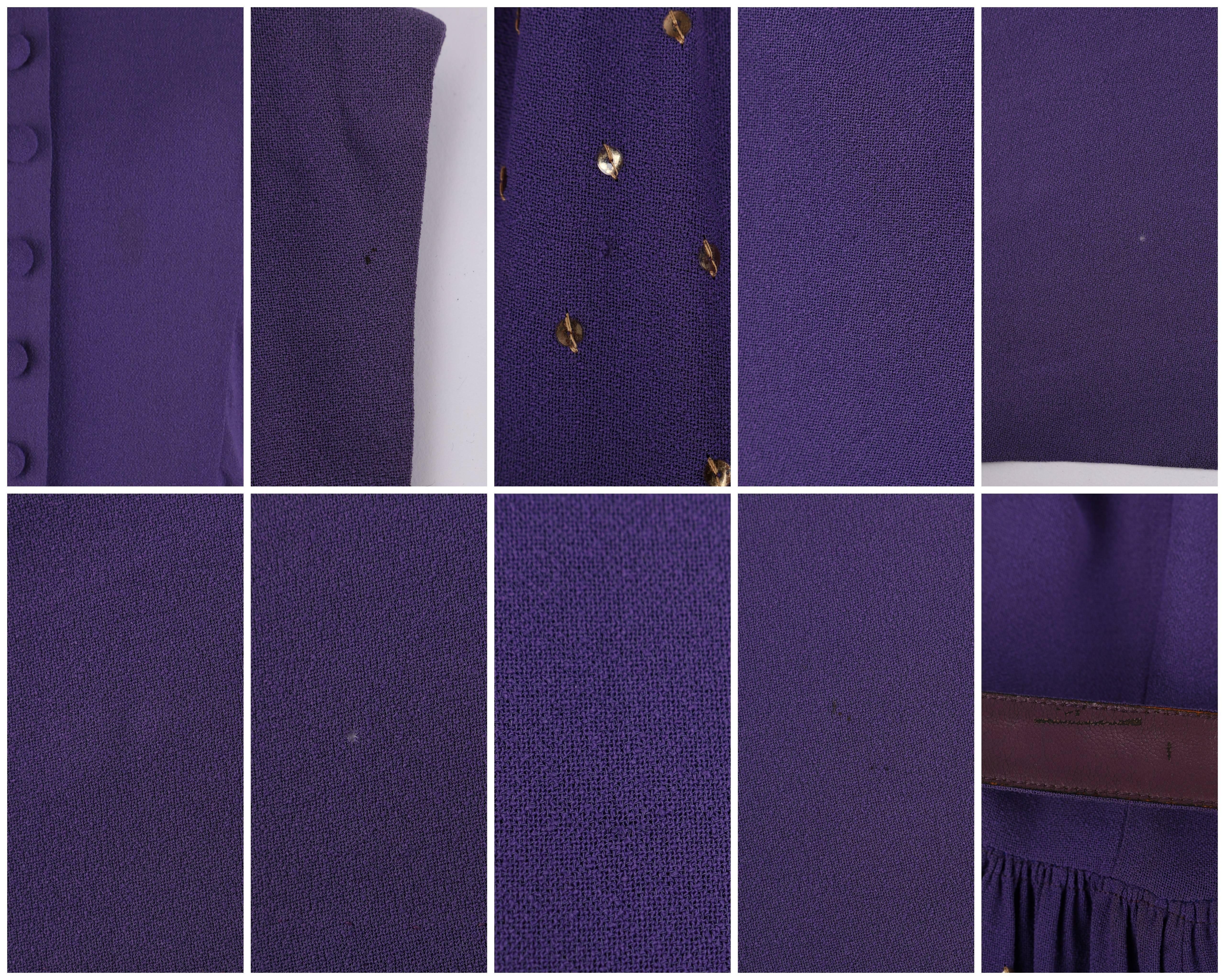 COUTURE c.1940's Purple Gold Belted Sequin Embellished Evening Dress Gown For Sale 3