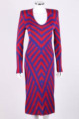 ALEXANDER McQUEEN Resort 2010 Red & Blue Chevron Op Art Knit Sheath Dress