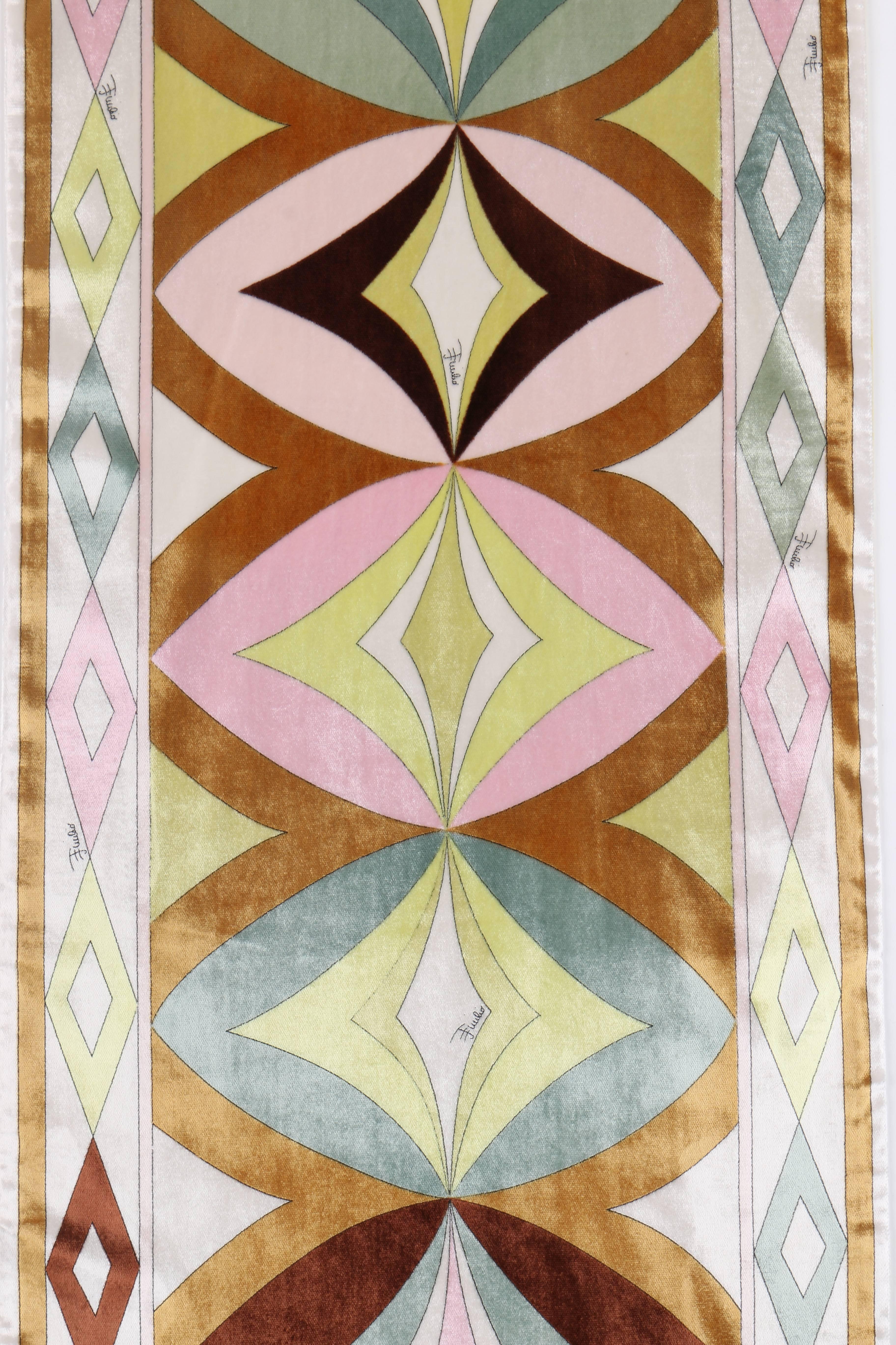 EMILIO PUCCI A/W 2004 Multicolor Geometric Op Art Velvet Print Oblong Scarf 1