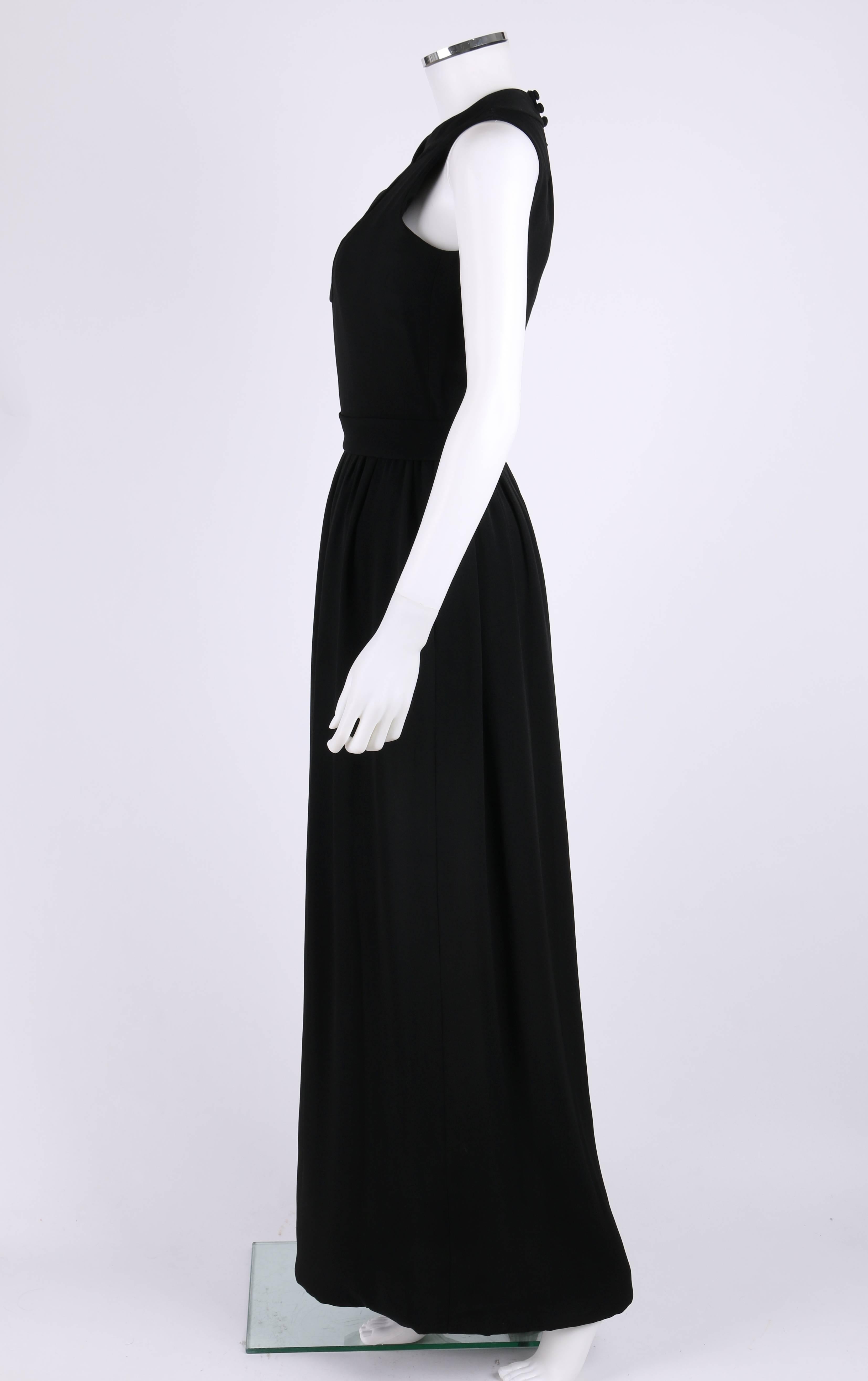 DONALD BROOKS c.1960's Black Belted Sleeveless Keyhole Dress Evening Gown In Excellent Condition In Thiensville, WI