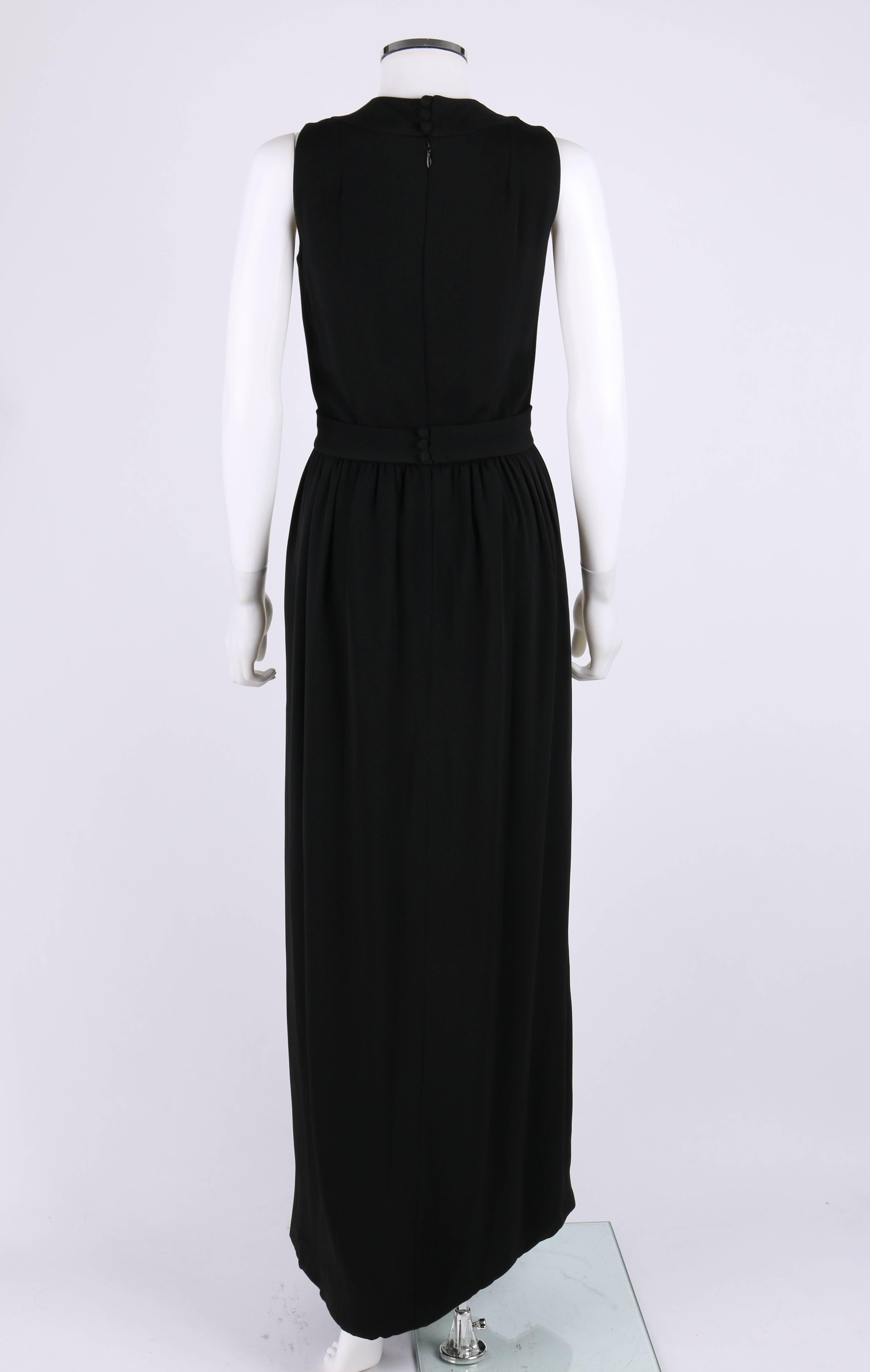 Women's DONALD BROOKS c.1960's Black Belted Sleeveless Keyhole Dress Evening Gown