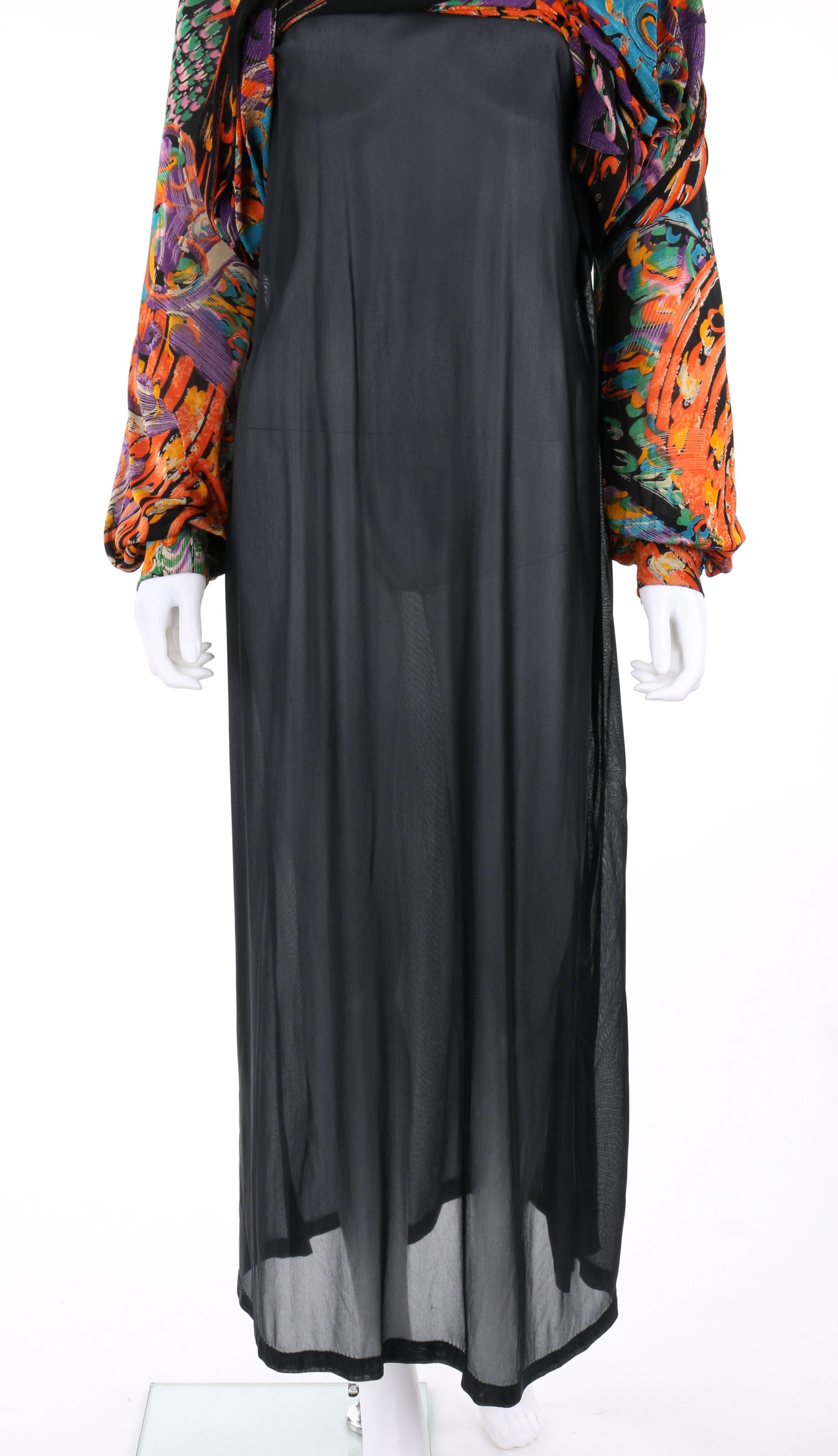 Robe longue et ceinture GIVENCHY Nouvelle Boutique à imprimé peint multicolore (années 1970) en vente 1