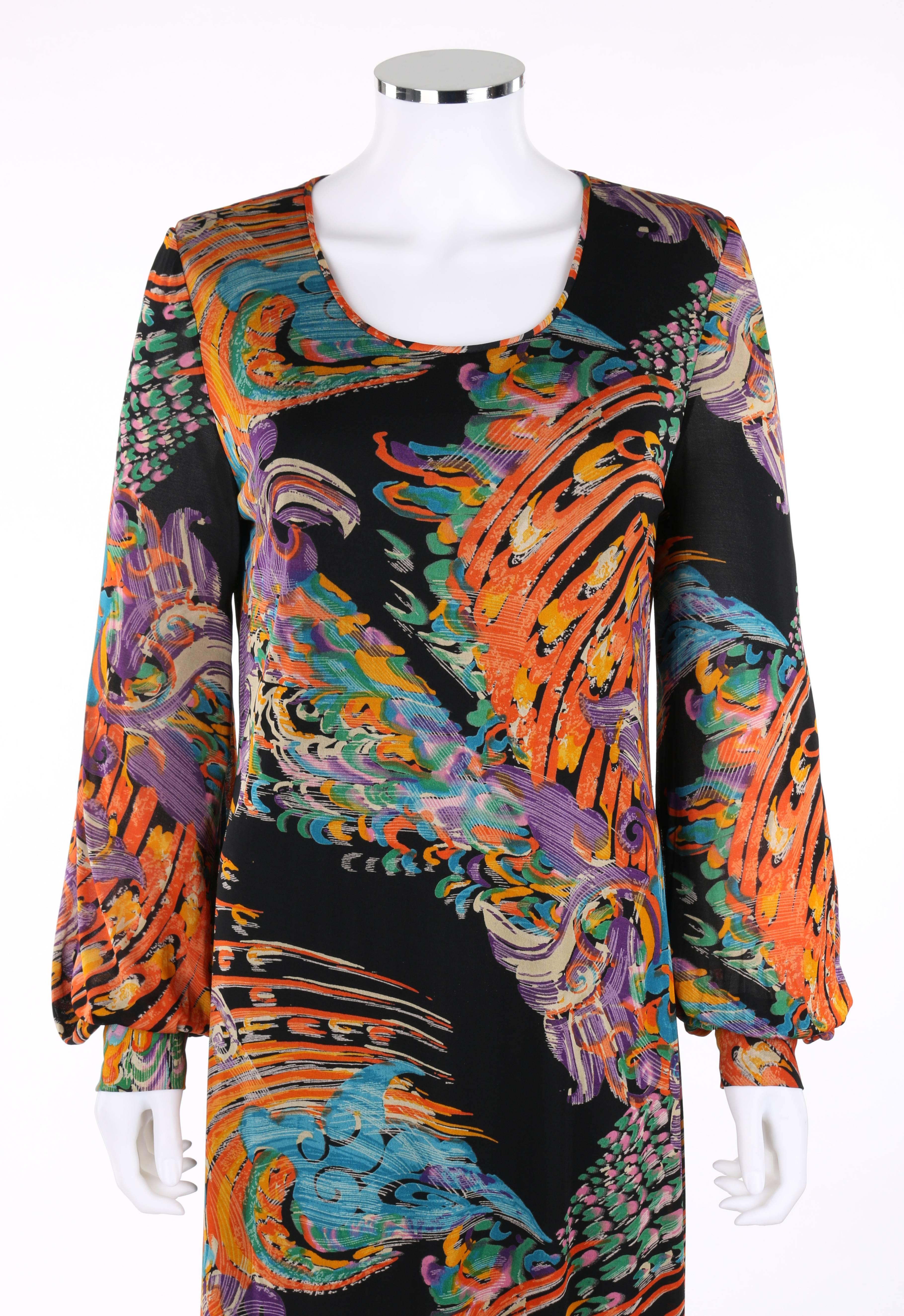 Robe longue et ceinture GIVENCHY Nouvelle Boutique à imprimé peint multicolore (années 1970) Pour femmes en vente
