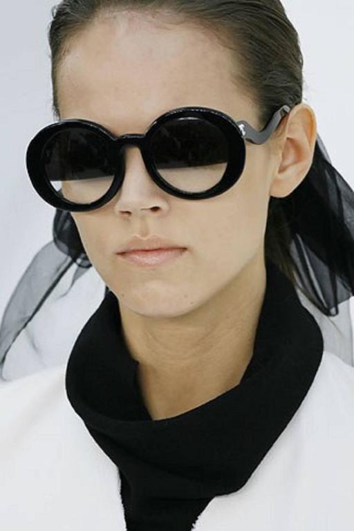 CHANEL S/S 2007 Black Round Half-tint Sunglasses S5018 at 1stDibs