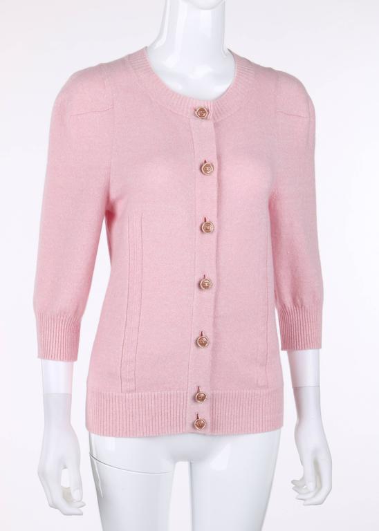 CHANEL Resort 2013 Light Pink Cashmere Linen 3/4 Sleeve Knit Cardigan ...